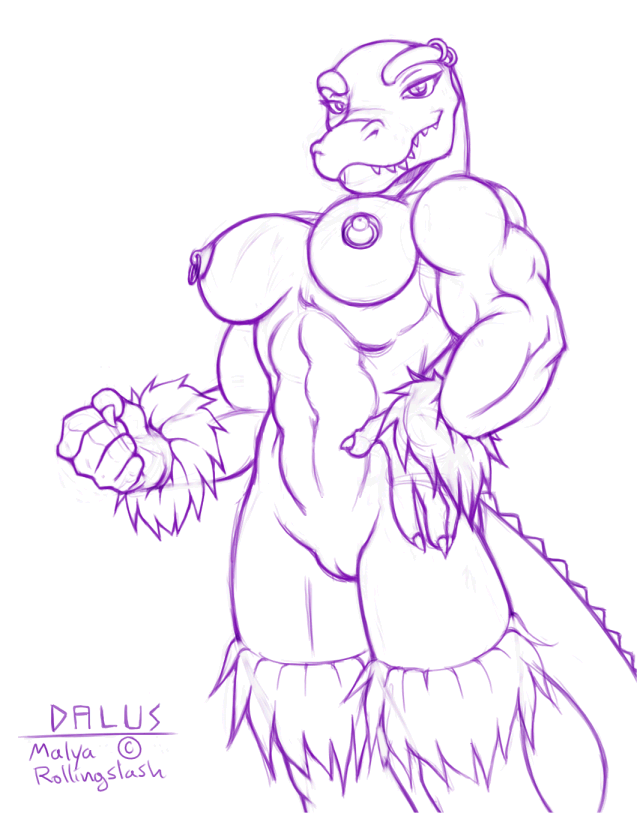 anthro breasts dalus dinosaur female furry muscles nude pussy scalie solo tribal