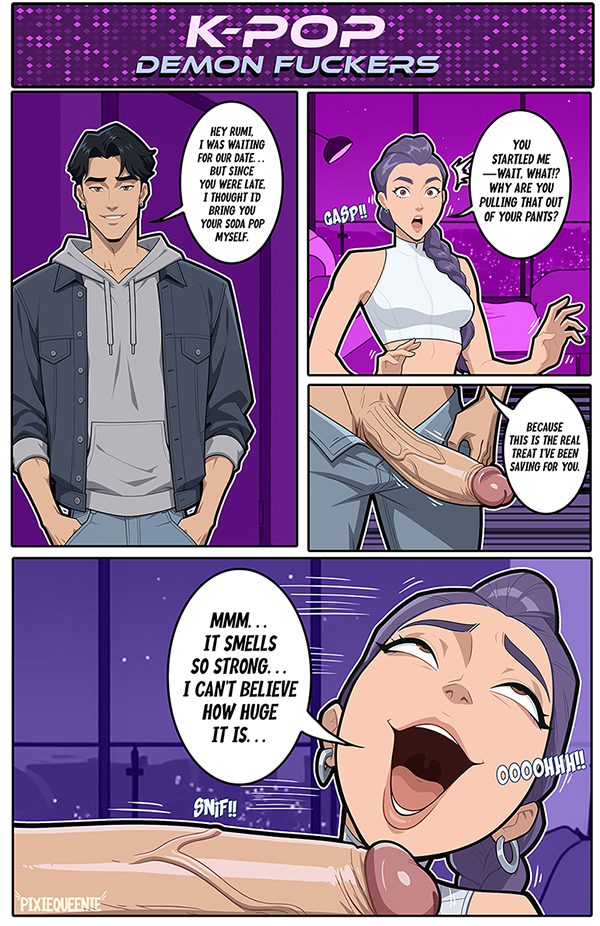 1boy, 1boy1girl, 1girls, ai generated, big penis, breasts, couple, demon, demon boy, demon humanoid, digital media (artwork), duo, female, half demon, half-demon, hips, jinu (kpop demon hunters), kpop demon hunters, large penis, legs, light skin, light-skinned male, male, male/female, penis, pixiqueenie, rumi (kpop demon hunters), rumi sniffing gimbap, slim waist, smelling, smelling penis, sniffing, sniffing penis, straight, waist