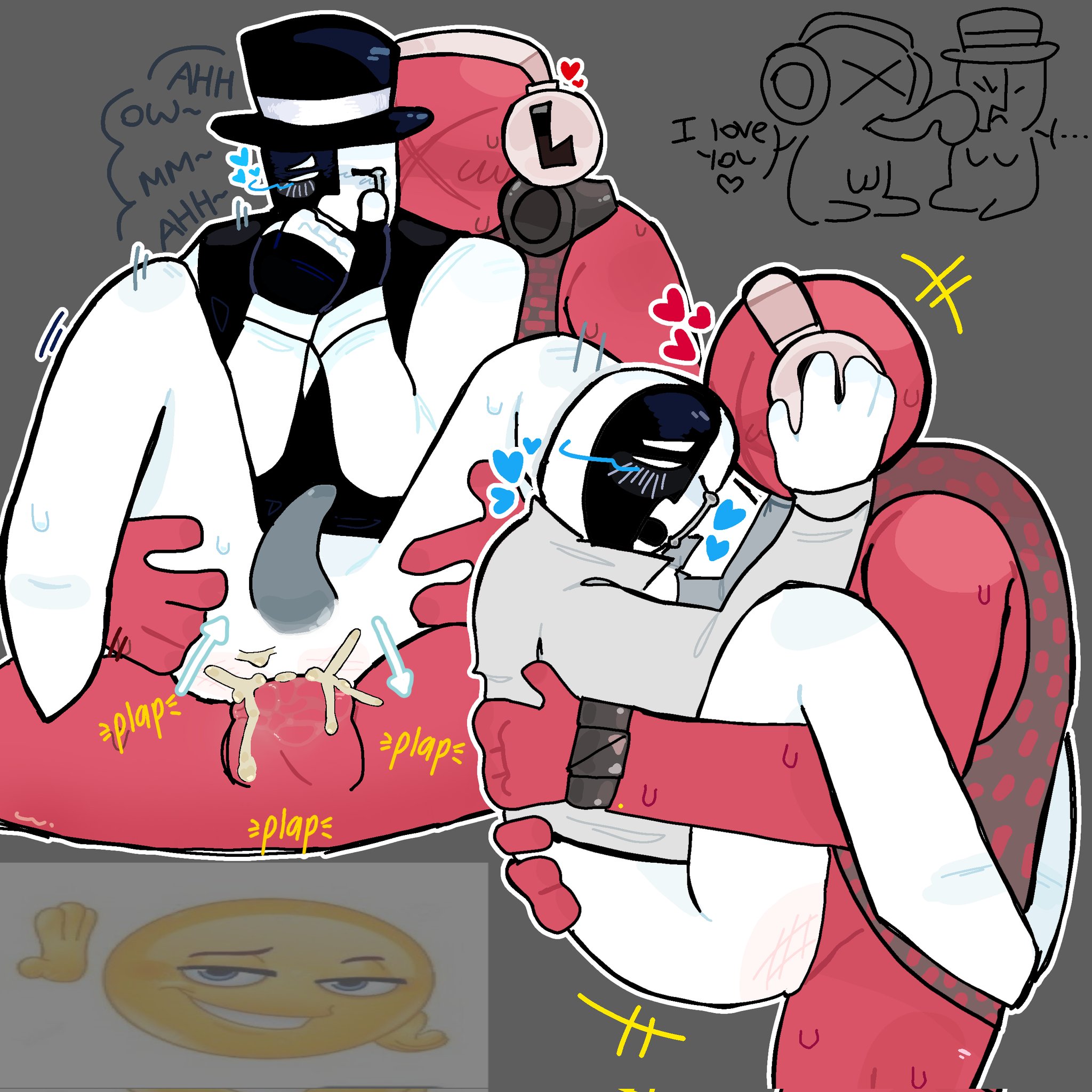 anal, artful (die of death), balls, cum, cumming, die of death (roblox), gay, gay sex, killdroid (die of death), male, meme in the background, oral, penis, roblox, roblox game, robloxian, tagme, womp0x