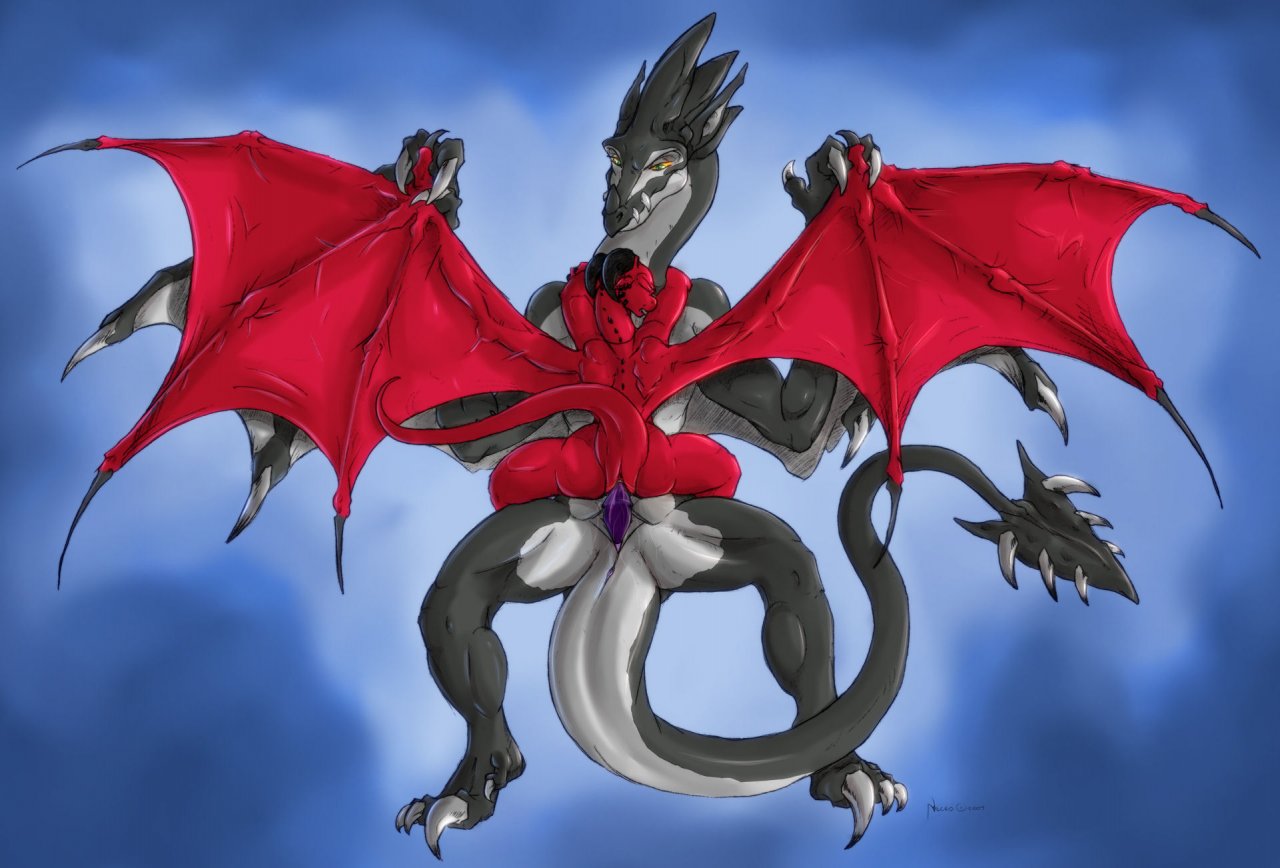 demon dragon female feral flying male necrodrone necrodrone_(character) penetration penis pussy scalie sex size_difference skyshadow straight vaginal_penetration vaginal_penetration wings