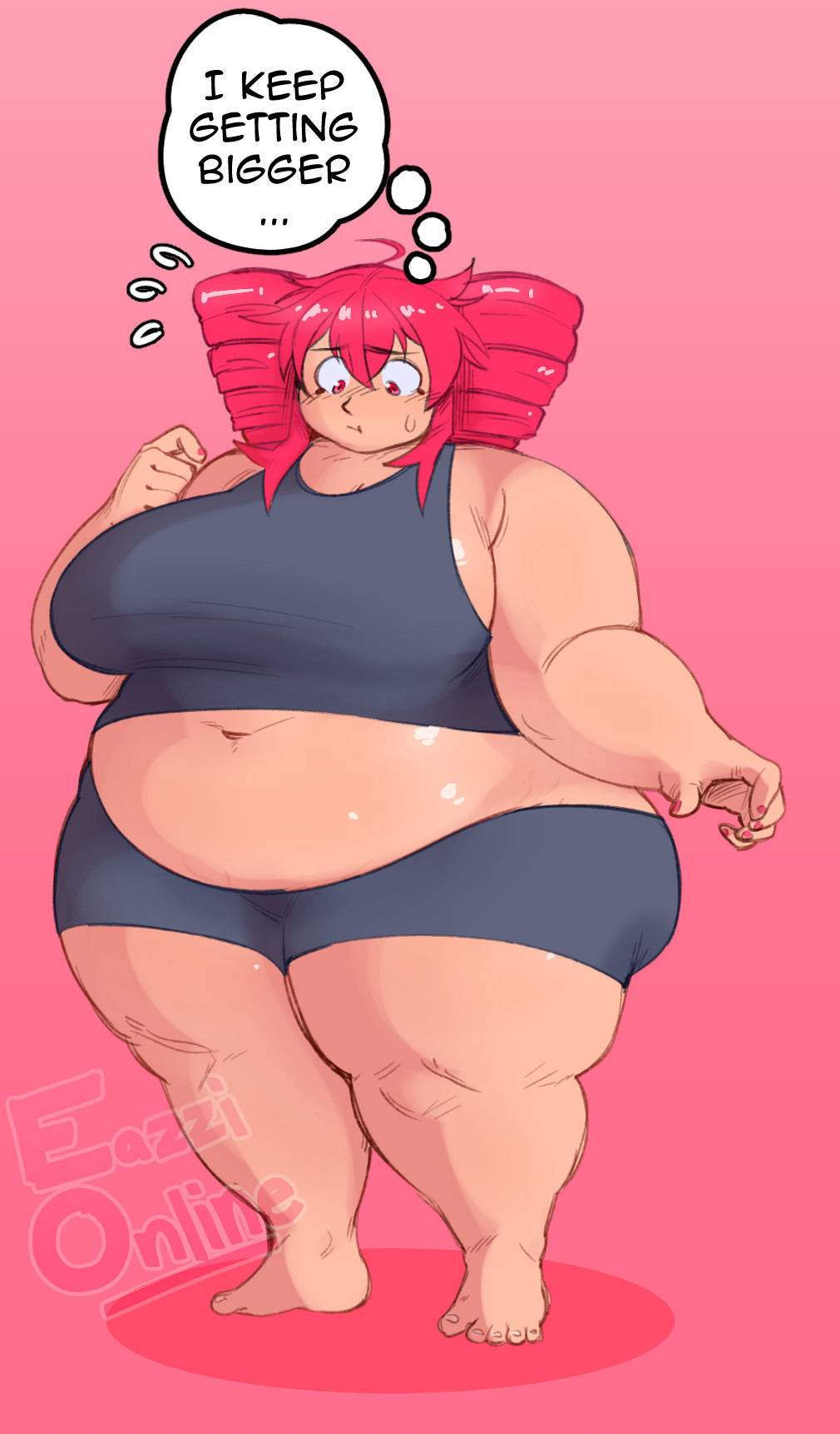 1girls, bike shorts, breasts, chubby, chubby female, deep skin, eazzionline, fat, fatass teto, female, kasane teto, large breasts, obese, obese female, overweight, overweight female, spats, sports bra, stomach, sweat, vocaloid, weight conscious