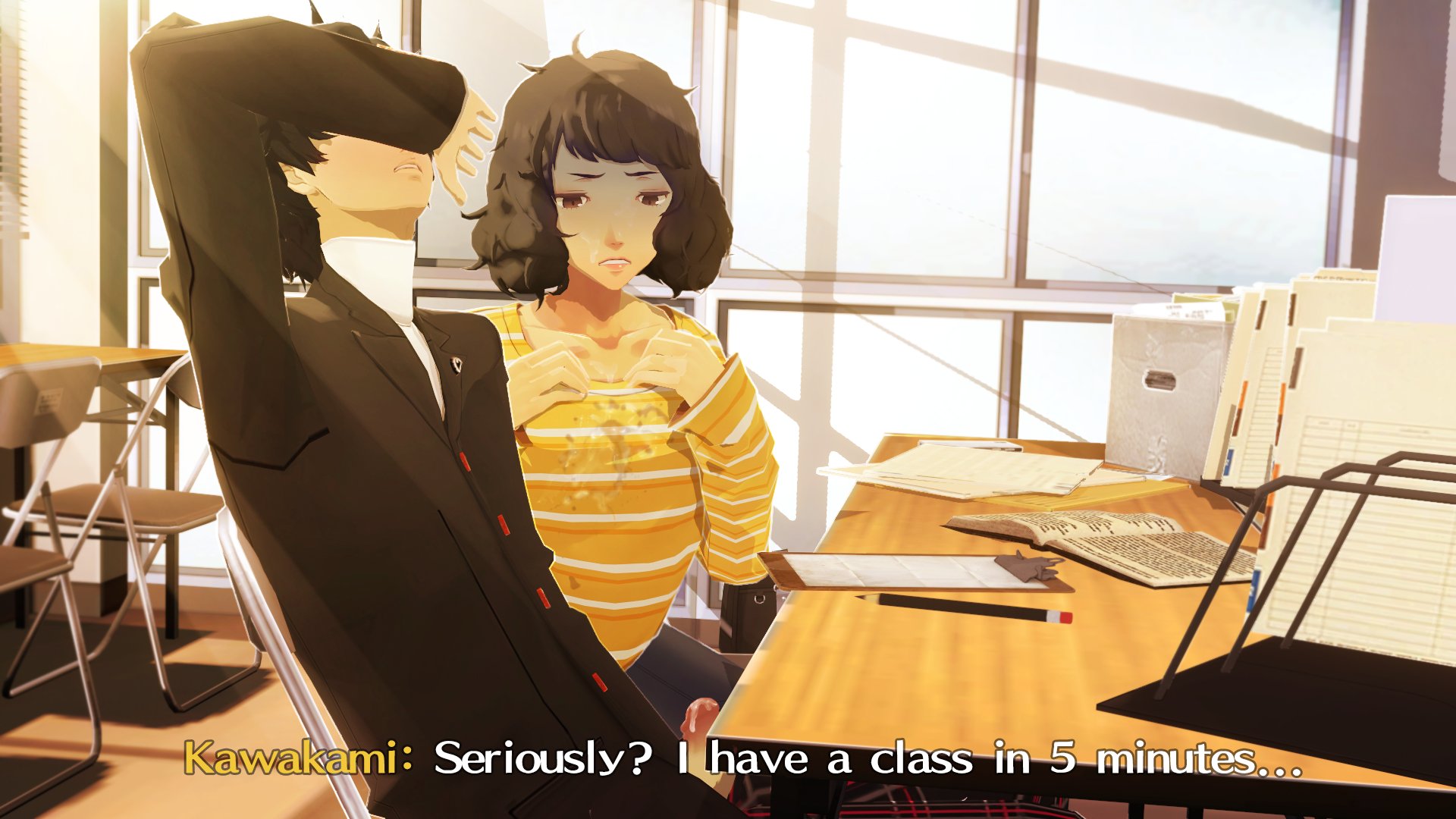 1boy, 1girls, 3d, age difference, clothed, clothed female, english text, female, handjob, lipstick mark, male, penis, persona, persona 5, phone, ren amamiya, sadayo kawakami, student, student and teacher, teacher, uriziel38