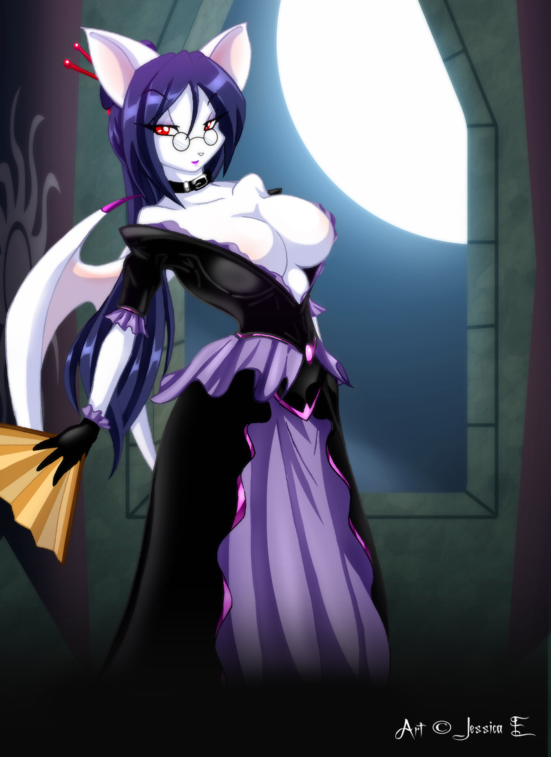 anthro bat big_breasts breasts canine collar dress female fox glasses goth jessica_elwood matypup solo wings