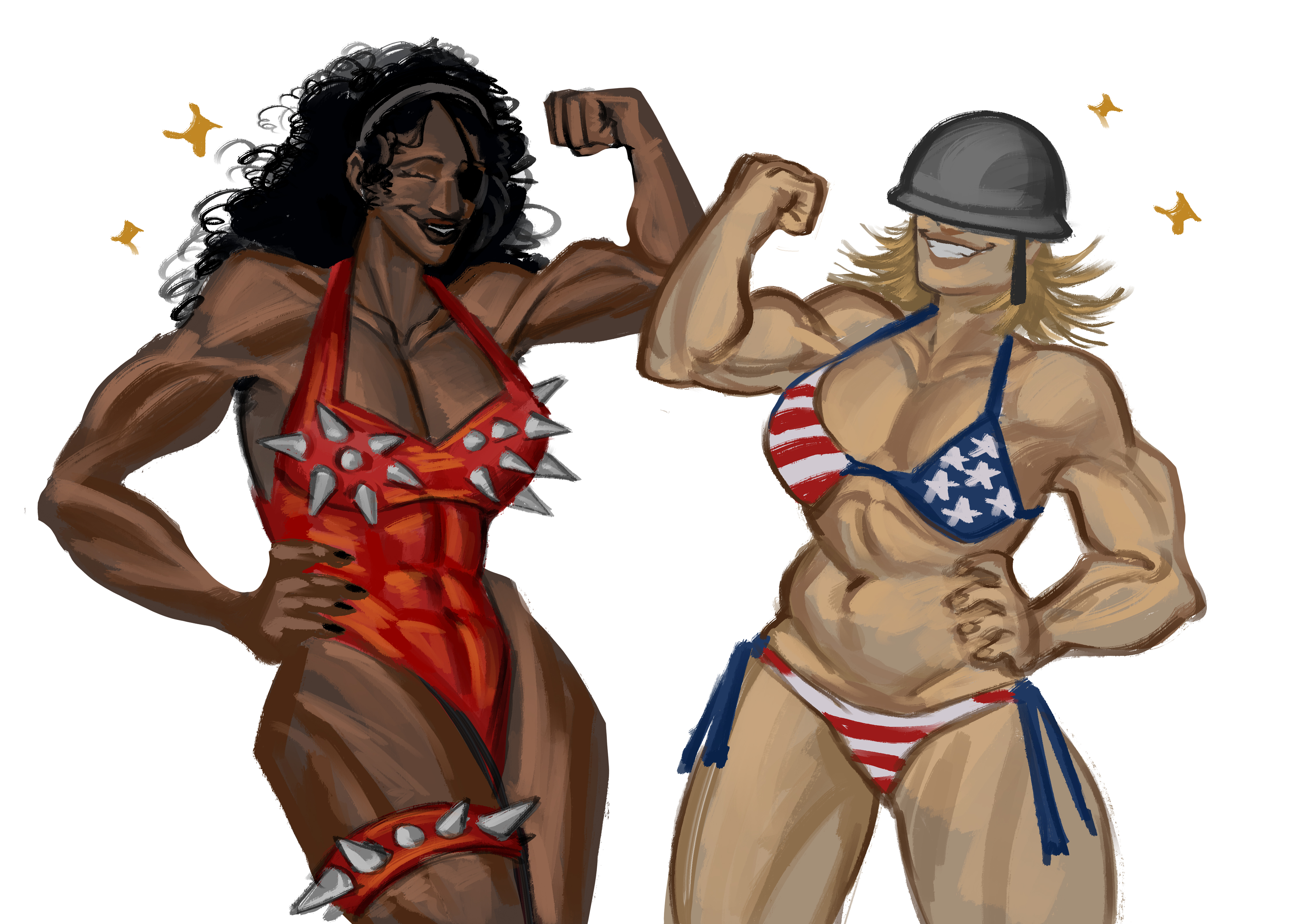2girls, american, american female, american woman, armpit hair, black body, boalizard, dark skin, demoman (team fortress 2), demowoman, female, female only, femdemo, femsoldier, hairy female, rule 63, scottish, scottish female, scottish girl, scottish woman, soldier (team fortress 2), swimsuit, tagme, team fortress 2