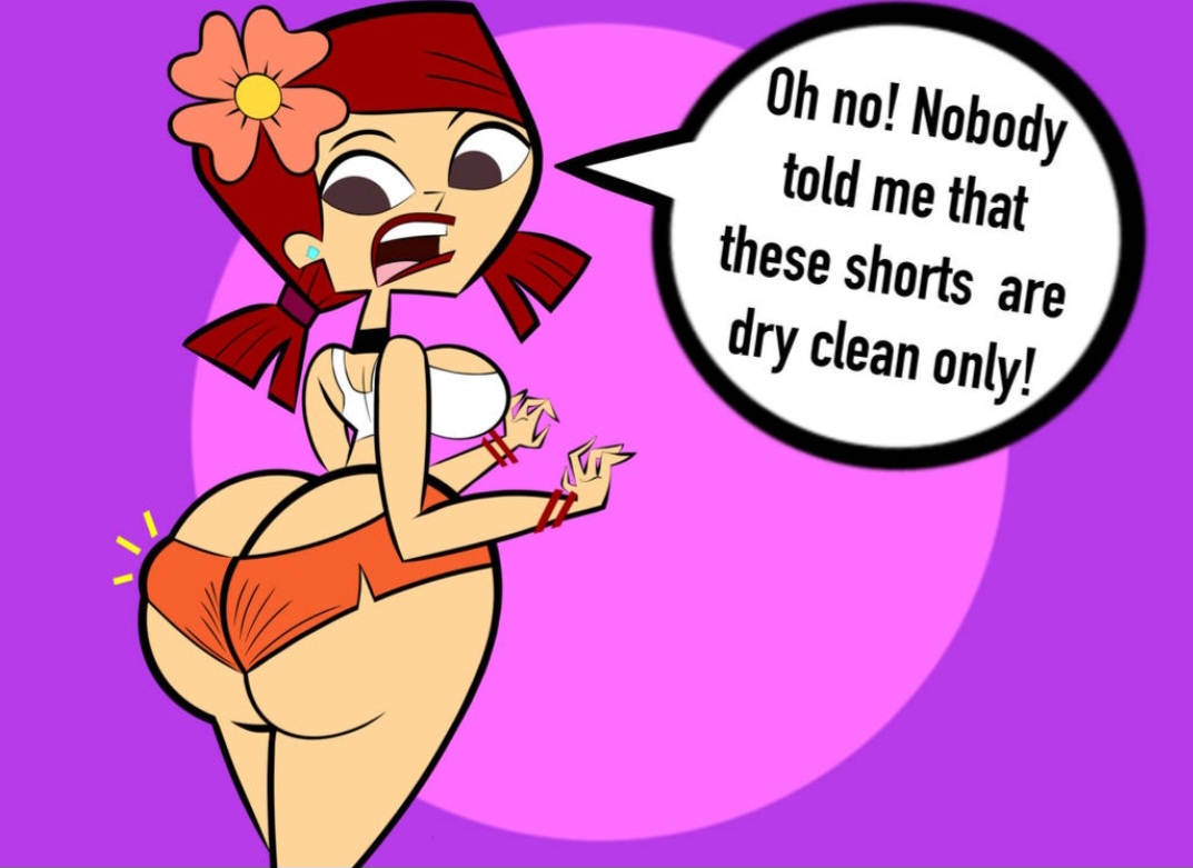 ass too big, barely contained ass, barely fits, imminent wardrobe malfunction, inconvenient ass, inconvenient butt, looking at own ass, looking at own butt, tagme, tight fit, too small clothes, total drama island, total drama: revenge of the island, undersized clothes, undersized clothing, wardrobe malfunction, zoey (tdi)