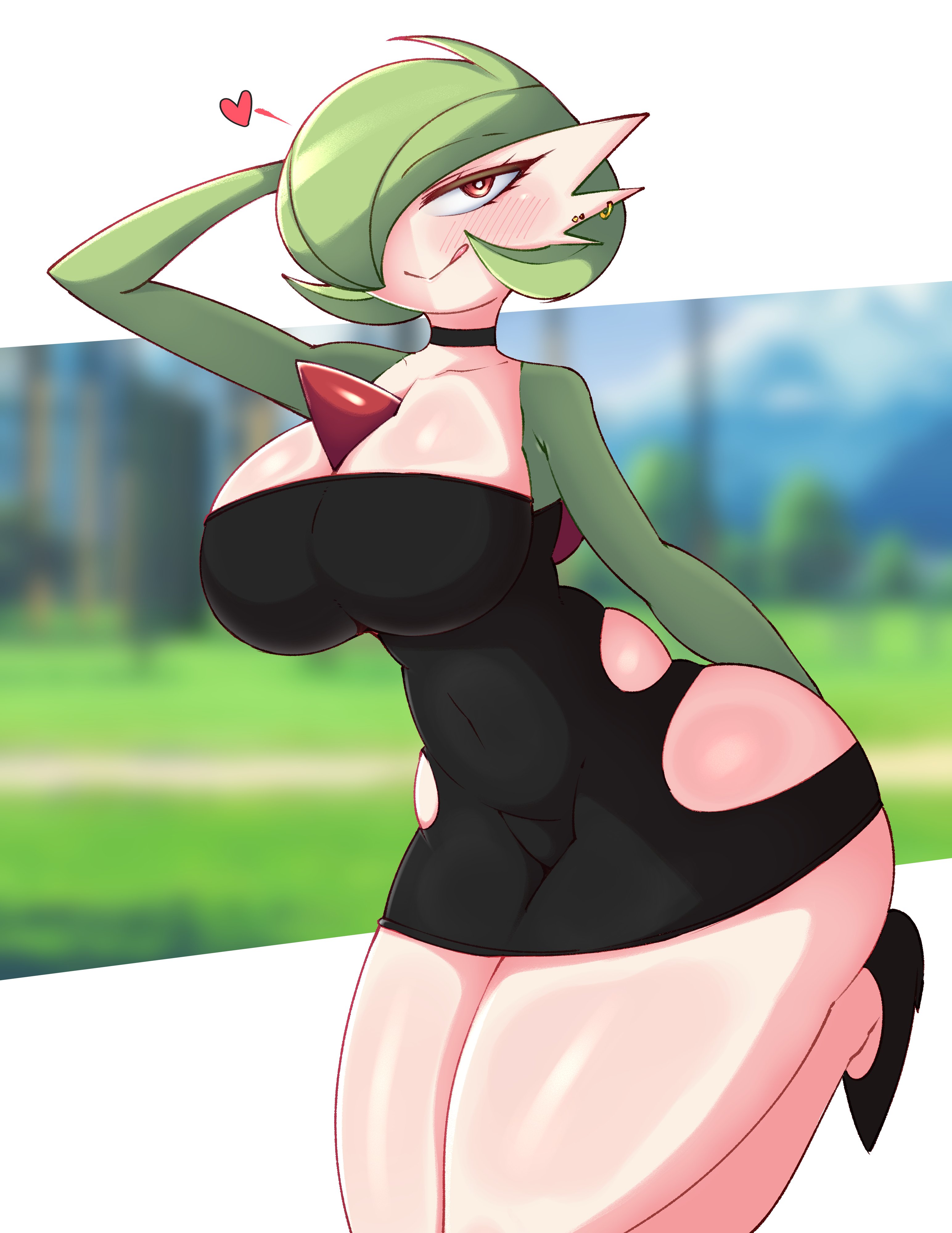 1girls, ass, big ass, big breasts, big butt, blush, breasts, dress, eye contact, eyelashes, female, female focus, female only, female pokemon, game freak, gardevoir, green hair, hips, huge ass, huge breasts, huge butt, humanoid, large ass, large breasts, large butt, looking at viewer, nintendo, pokémon (species), pokemon, pokemon (game), pokemon (species), pokemon rse, red eyes, saltyxodium, solo, solo female, thick, thick ass, thick thighs, thighs, voluptuous, wide hips