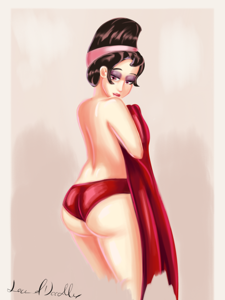 1girls 2d ass brown_hair calendar_girl_(red) female female_only human human_female human_only lewddoodler panties panties_only red_panties red_team_(team_fortress_2) solo straight_hair team_fortress_2 valve valve_(company)