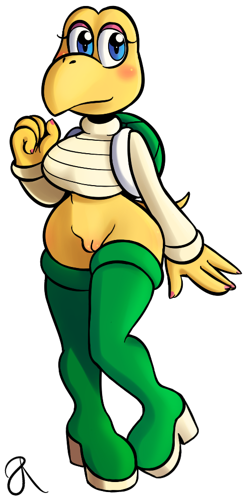 anthrofied blue_eyes blush female koopa mario_(series) nail_polish rasenxoru scalie solo thigh_boots thighhighs transparent_background turtle wide_hips