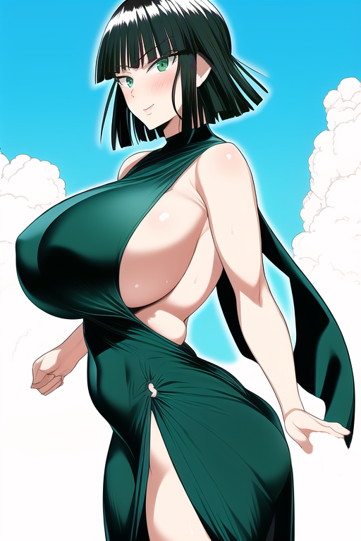 1girls, ai generated, alternate ass size, alternate breast size, bangs, big breasts, black hair, blush, breasts, busty, clothed, clothing, curvy, curvy body, curvy female, curvy figure, dark green hair, dress, eye contact, eyelashes, female, female focus, female only, fringe, front view, fubuki (one-punch man), gigantic breasts, green eyes, green hair, hips, hourglass figure, huge breasts, large breasts, legs, light skin, light-skinned female, looking at viewer, medium hair, nai diffusion, nipple bulge, one-punch man, shiny skin, short hair, slim, slim waist, smile, smiling, smiling at viewer, solo, solo female, solo focus, stable diffusion, standing, thick, thick legs, thick thighs, tight clothing, tight dress, top heavy, voluptuous, waist, wide hips