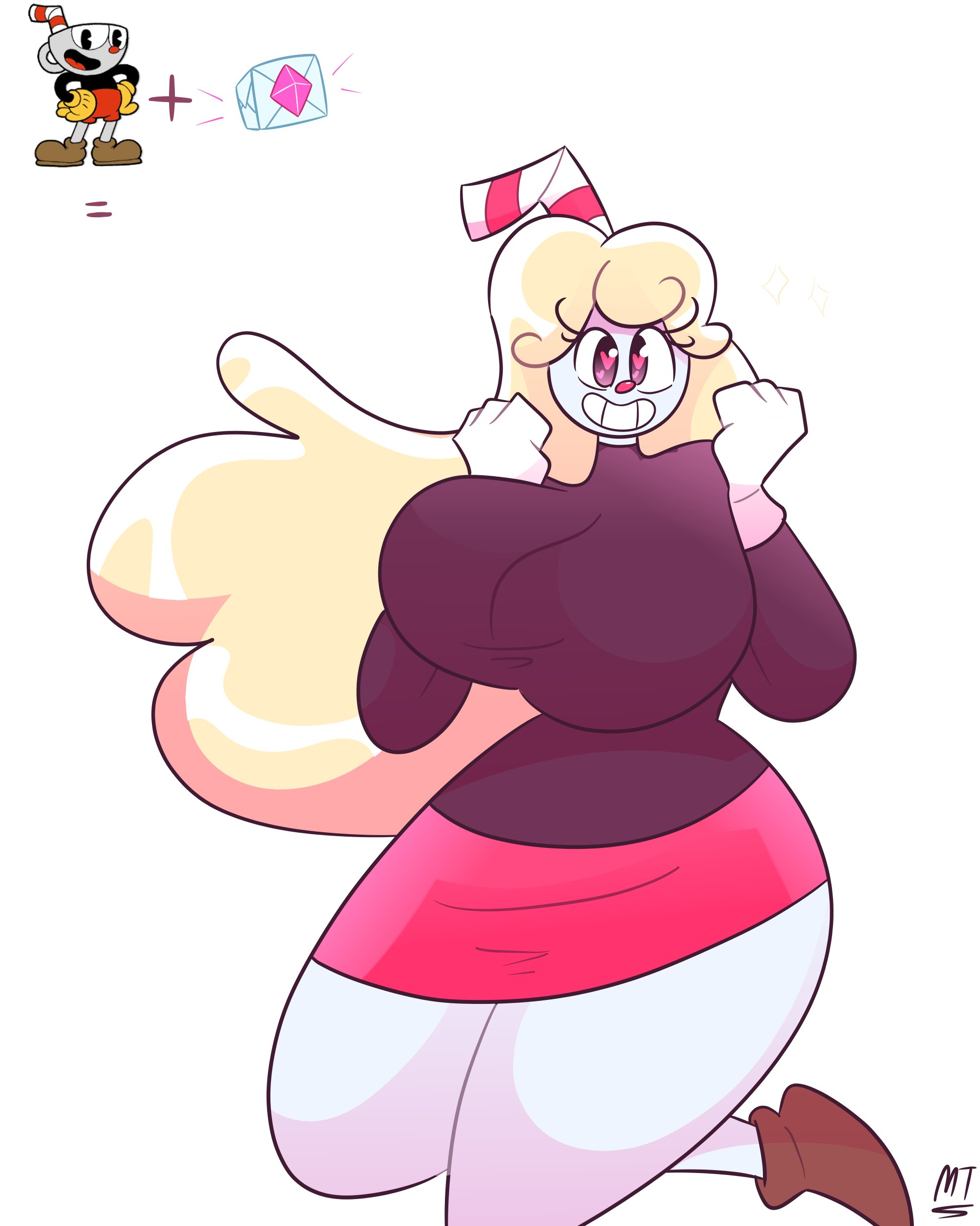 big breasts, breasts, cuphead, cuphead (game), female, huge breasts, oddly bally, rule 63