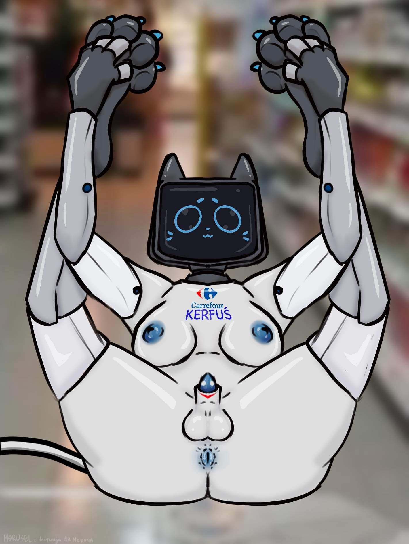 1futa 2d anus artist_request breasts cat_ears cat_robot futa_only futanari humanoid kerfuś looking_at_viewer nipples penis robot robot_futa robot_humanoid screen_face solo