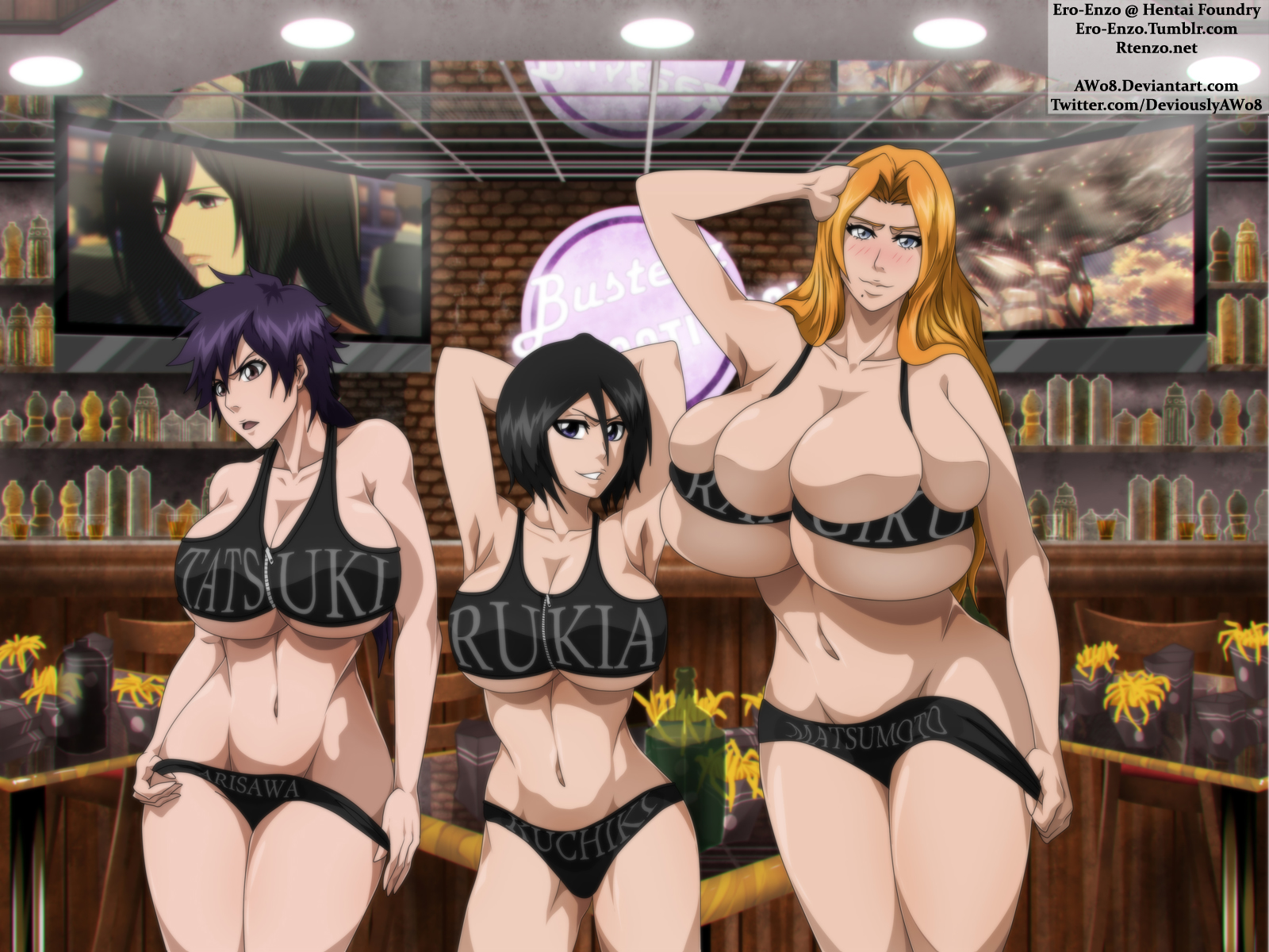 arisawa tatsuki, bleach, ero-enzo, female, kuchiki rukia, matsumoto rangiku, rtenzo, tagme, tatsuki arisawa