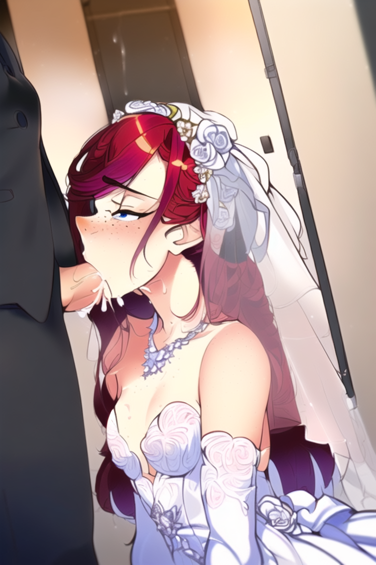 ai generated, bride, bull, cheating, cheating on wedding day, cheating wife, cuckold, female, ginger, nai diffusion, netorare, ntr, original, stable diffusion, wedding, wedding dress, wedding veil