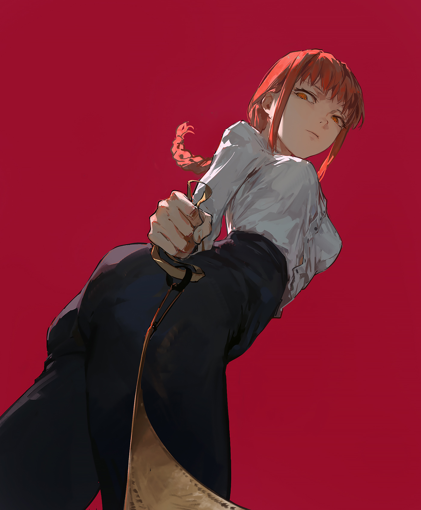 1girls, ass, big ass, big breasts, breasts, chainsaw man, dino illus, female, female only, femdom, leash, light skin, light-skinned female, looking at viewer, low-angle view, makima (chainsaw man), office lady, pov, red hair, shounen jump, tight clothing