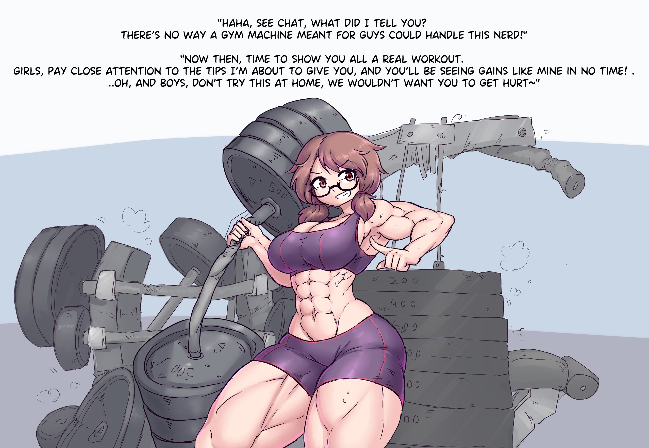 abs, female, glasses, muscular, muscular female, sheepapp