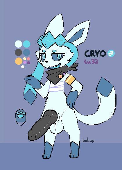 bakap balls bracelet color_scheme cryo_(bakap) eeveelution generation_4_pokemon genitals girly glaceon jewelry knot looking_at_viewer male male_only model_sheet mummy_wrappings nintendo paws penis pokemon pokemon_(species) scarf solo video_games