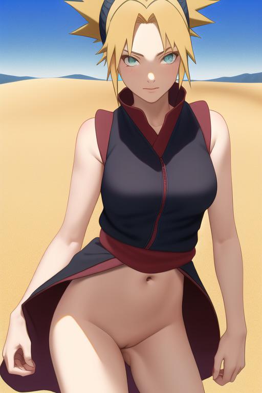 1girls, adapted costume, ai generated, alternate costume, alternate hairstyle, big breasts, bottomless, breasts, cropped legs, desert, dress, feet out of frame, female, female only, innie pussy, long hair, looking at viewer, nai diffusion, naruto, naruto (series), naruto shippuden, naruto: the last, navel, no panties, outdoors, partially clothed, pussy, sand, solo, solo focus, stable diffusion, teal eyes, temari, tied hair, twintails