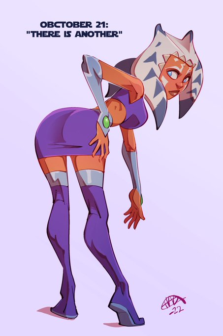 ahsoka_tano ass ass_focus ass_grab ass_up bending_forward bent_over big_lips blue_eyes boots clothed clothing cosplay crop_top dated dc dc_comics english_text eyes facial_markings female female_only footwear fully_clothed hagfish hand_on_leg horn lips looking_back markings miniskirt orange_body purple_clothing rear_view shirt shoes signature simple_background skirt sleeveless standing star_wars starfire starfire_(cosplay) teen_titans tentacle tentacle_hair text the_clone_wars:_season_four thigh_boots thighhighs tiptoes title togruta