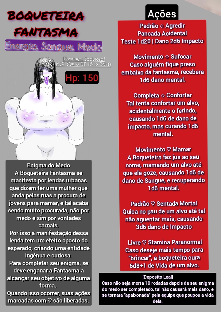 boqueteira_fantasma boss_monster character_sheet ghost_girl huge_breasts lewdicrousart ordem_paranormal rpg tabletop_game tagme text text_edit translation_request