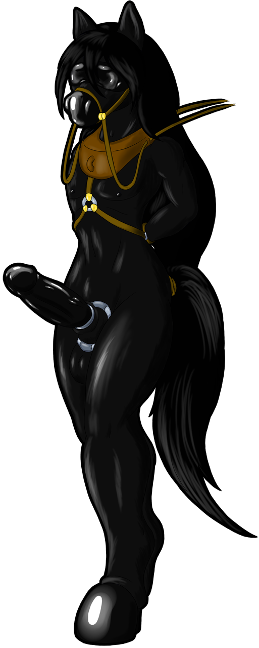 2013 alpha_channel anthro biped black_blindfold black_hair black_hooves black_penis blindfold bondage brown_collar collar ebonyrubberwolf equid equine genitals hair hands_behind_back hi_res hooves horse male male_only mammal penis sensory_deprivation simple_background submissive submissive_anthro submissive_male transparent_background