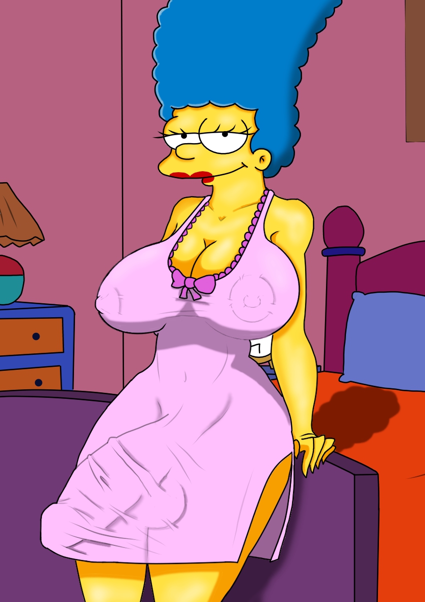 big breasts, big penis, breasts, female, futanari, intersex, marge simpson, milf, nipple bulge, penis, solo, the simpsons