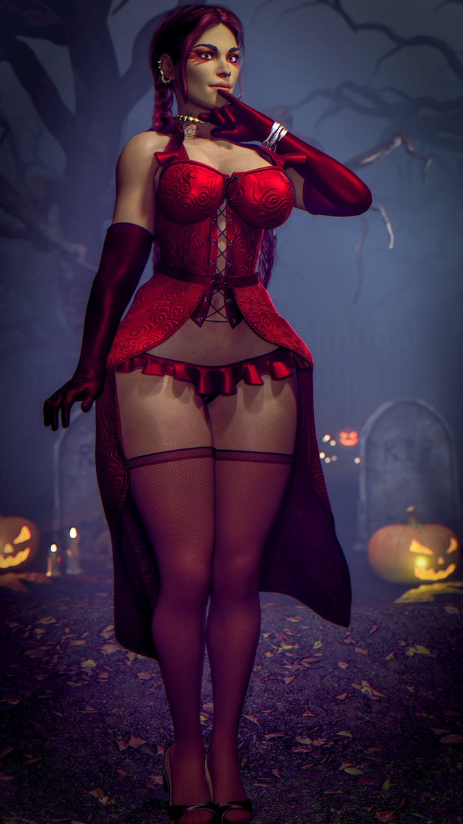 1girls, 3d, apex legends, ass, big ass, big breasts, bracelet, braided hair, braids, breadcrumb, breasts, cleavage, dark skin, dark-skinned female, female, halloween, loba (apex legends), red hair, respawn entertainment, stockings, tattoo, thick thighs, wide hips