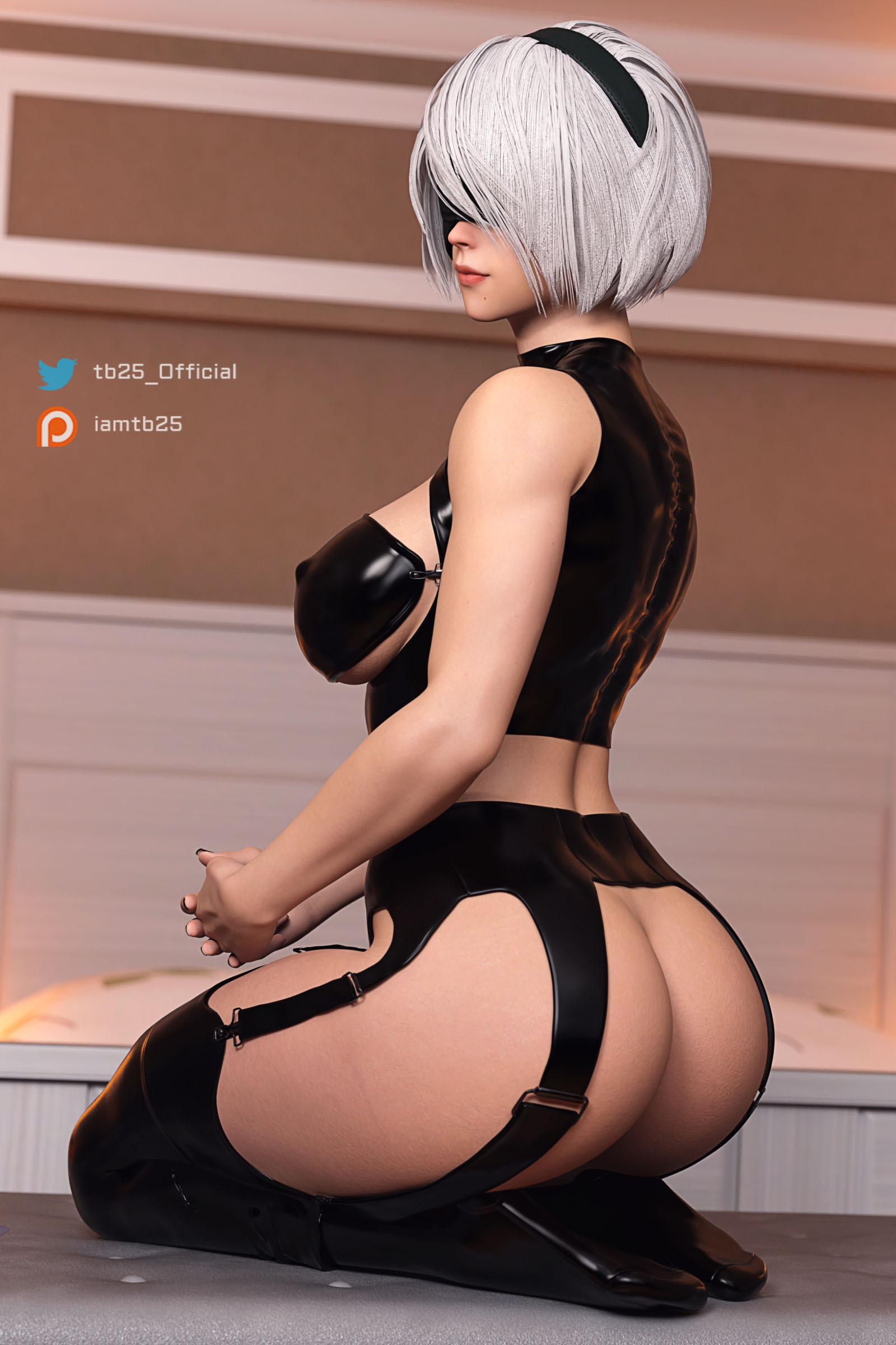 3d, ass, big ass, big breasts, blindfold, breasts, female, lingerie, nier, nier (series), nier: automata, patreon username, tagme, tb25, twitter username, white hair, yorha 2b