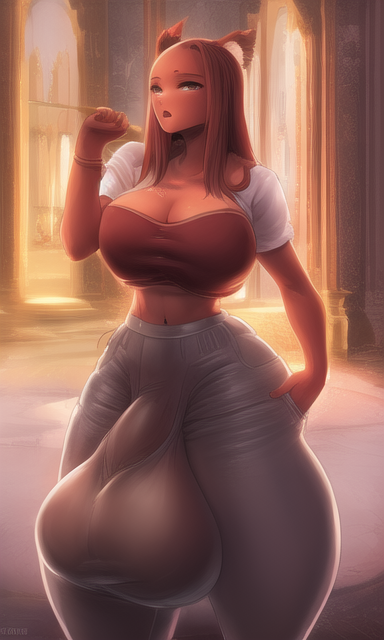 ai generated, anthro, balls, big balls, big breasts, big penis, breasts, bulge, clothed, futa only, futanari, huge balls, hyper balls, intersex, nai diffusion, original, oversized balls, penis, red hair, stable diffusion