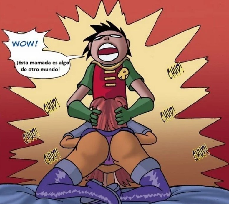 ass, ass focus, boots, dc, dc comics, dick grayson, fellatio, female, male, meme, panties, robin (dc), robin (dick grayson), spanish text, starfire, teen titans