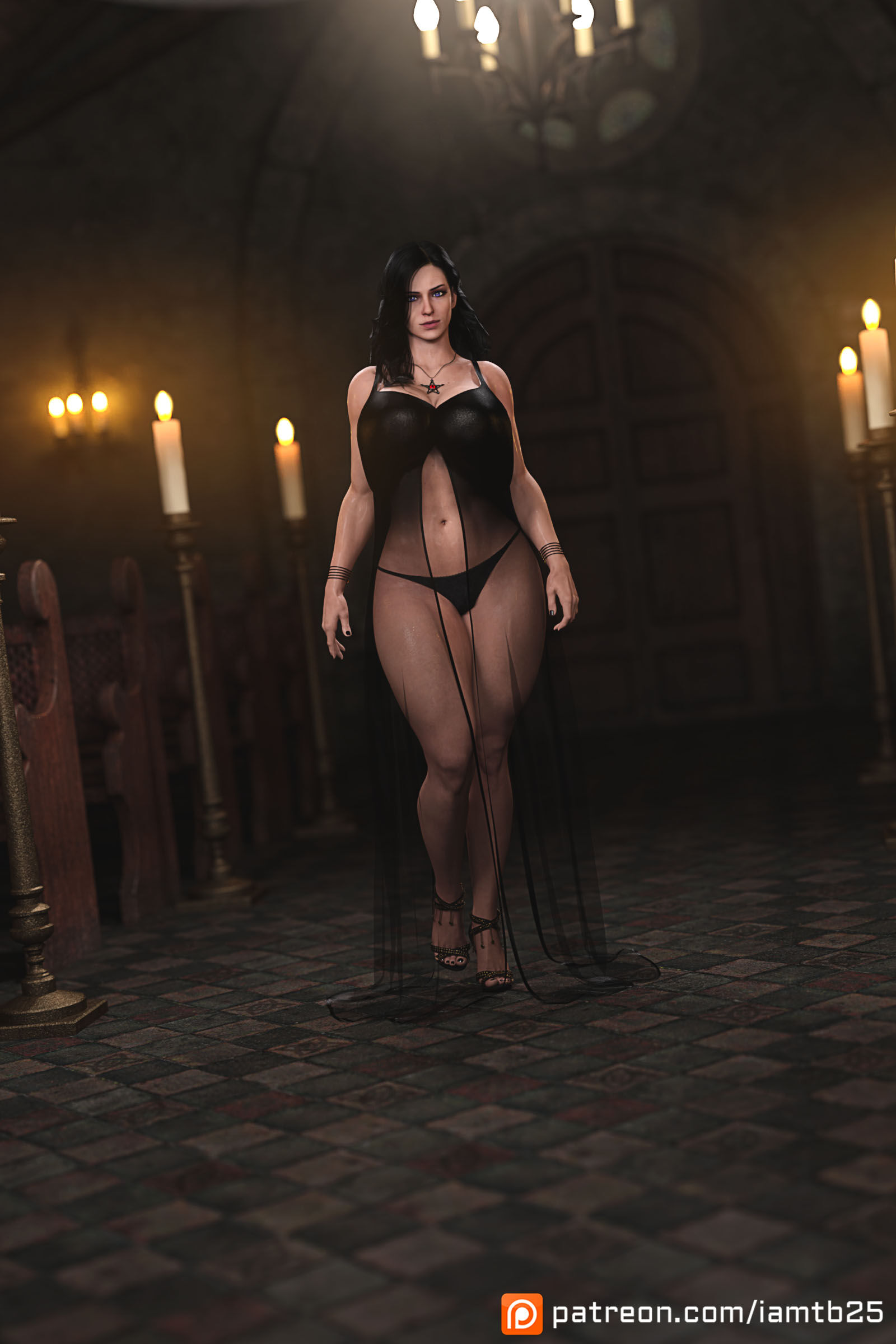 1girls, 3d, 3d (artwork), ass, belly, belly button, black hair, black nail polish, black nails, black toenail polish, black toenails, breasts, collar, curvaceous, curves, curvy, curvy body, curvy female, curvy figure, curvy hips, feet, female, female focus, female only, high heels, large ass, large breasts, long hair, purple eyes, small waist, solo, solo female, solo focus, tb25, the witcher (series), the witcher 3: wild hunt, thick, thick ass, thick lips, thick thighs, thighs, voluptuous, voluptuous female, wavy hair, wide hips, yennefer