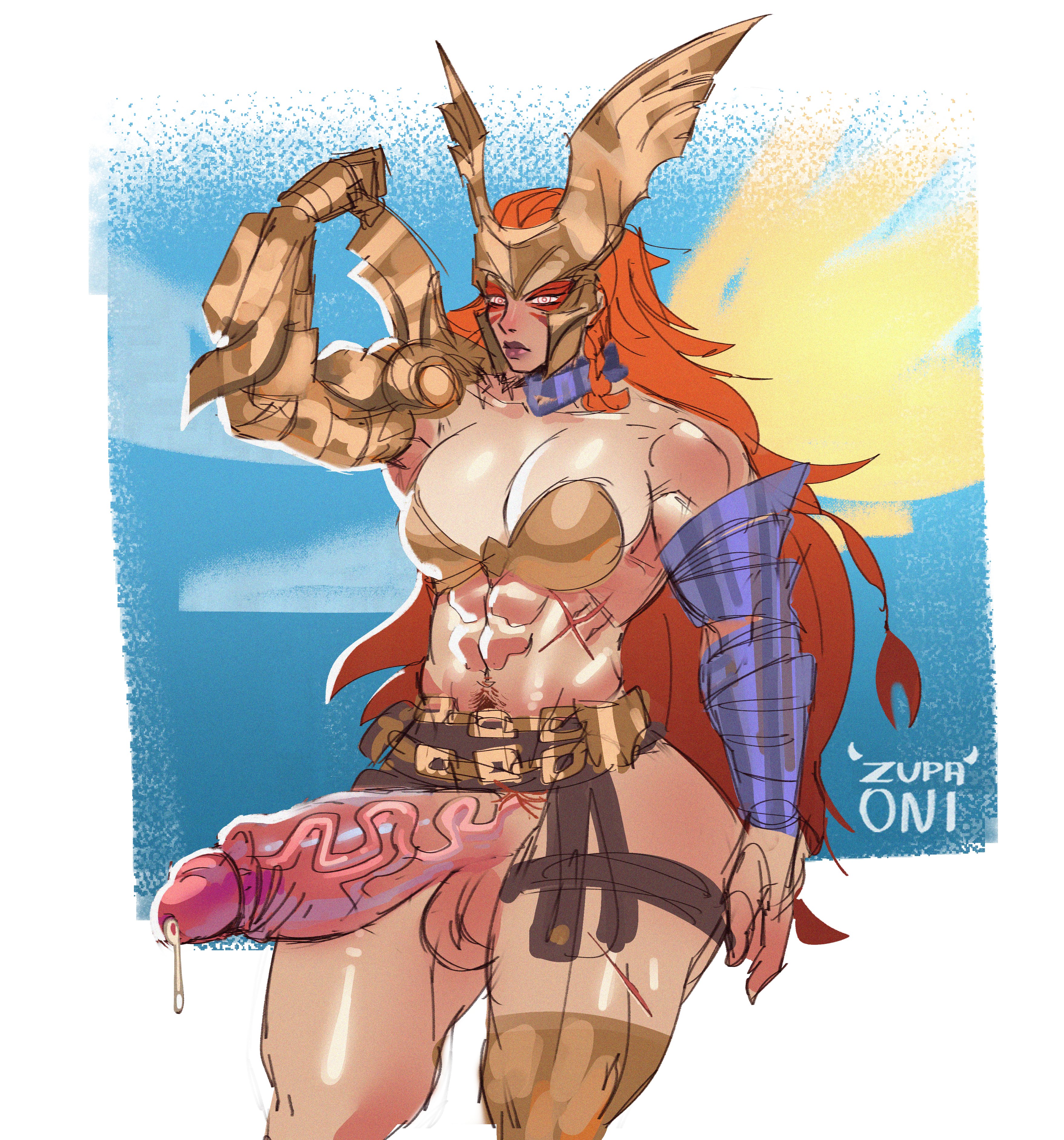 1futa, abs, angela (aldrif odinsdottir), bikini armor, futa only, futanari, intersex, leaking cum, marvel, marvel comics, marvel rivals, muscular, muscular futa, navel, pubic hair, red hair, single wing, sketch, solo, thor (series), wings, zupaoni