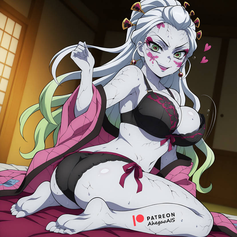 ahegao ai, ai generated, ass, daki (kimetsu no yaiba), female, hotel room, lingerie