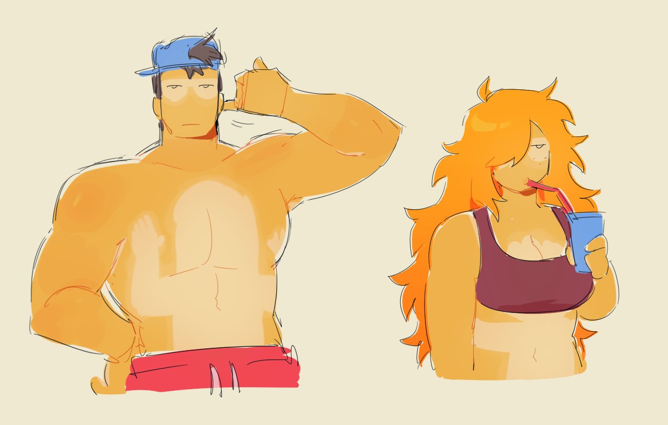 beach, breasts, cleavage, drinking, female, freckles, funny, head on chest, jock (nerd and jock), large breasts, meme, meow boop, nerd and jock (webcomic), orange hair, sketch, sunscreen, tan, tank top, tanline, tiger (nerd and jock), tomboy