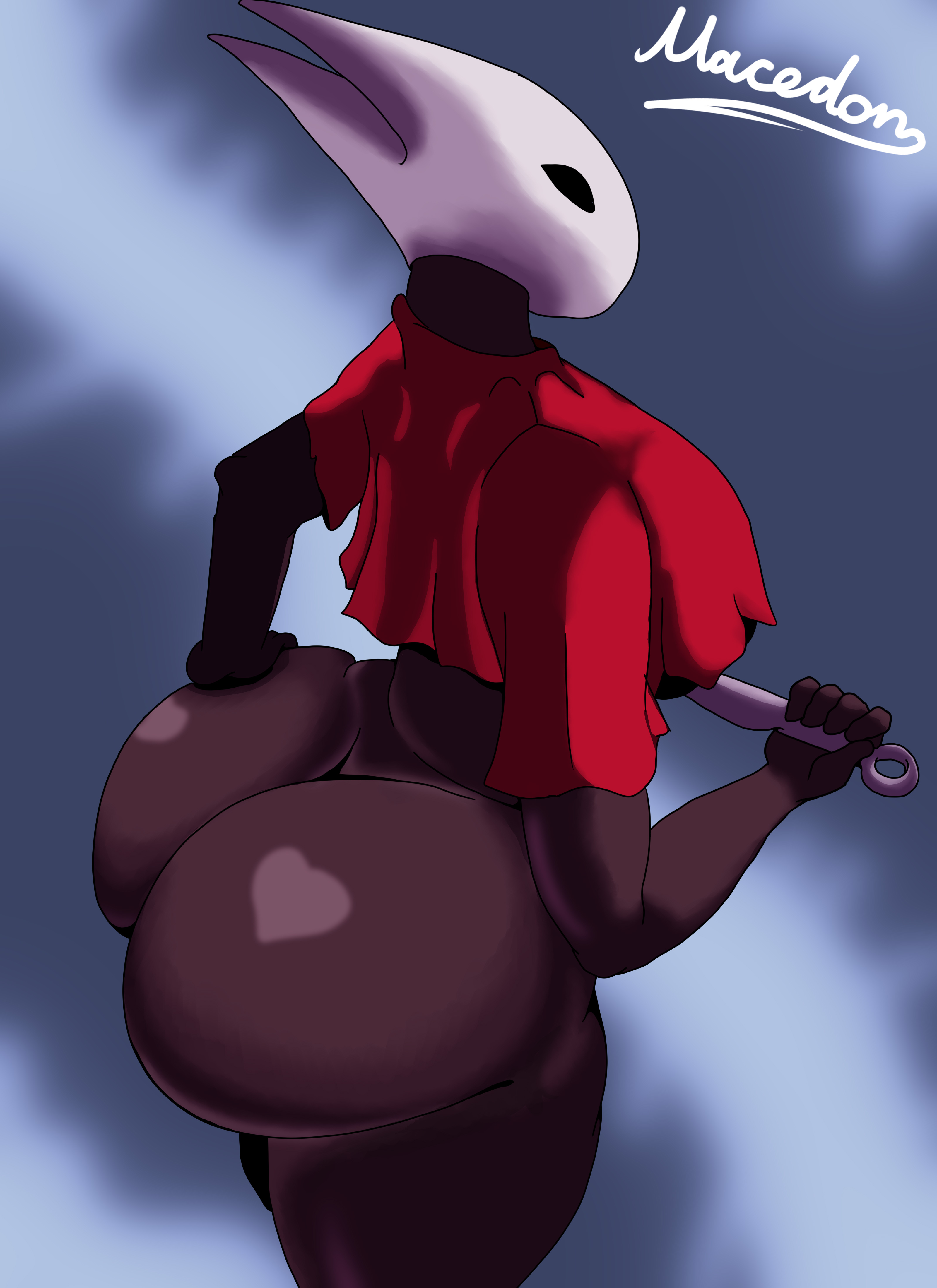 ass, ass bigger than head, ass focus, back, back view, backboob, big ass, big butt, breasts, butt focus, female, hips, hips wider than shoulders, hollow knight, hornet (hollow knight), macedon, massive ass, massive breasts, massive butt, thick butt, thick hips, thick thighs, thighs