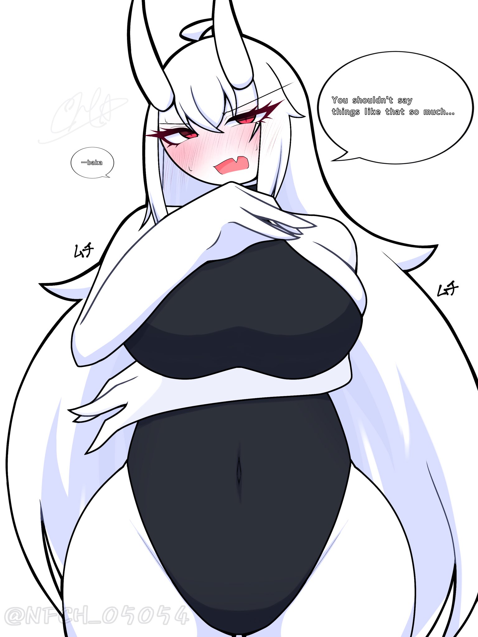 blush, breasts, female, haku (nfch 05054), nfch 05054, on top, tagme
