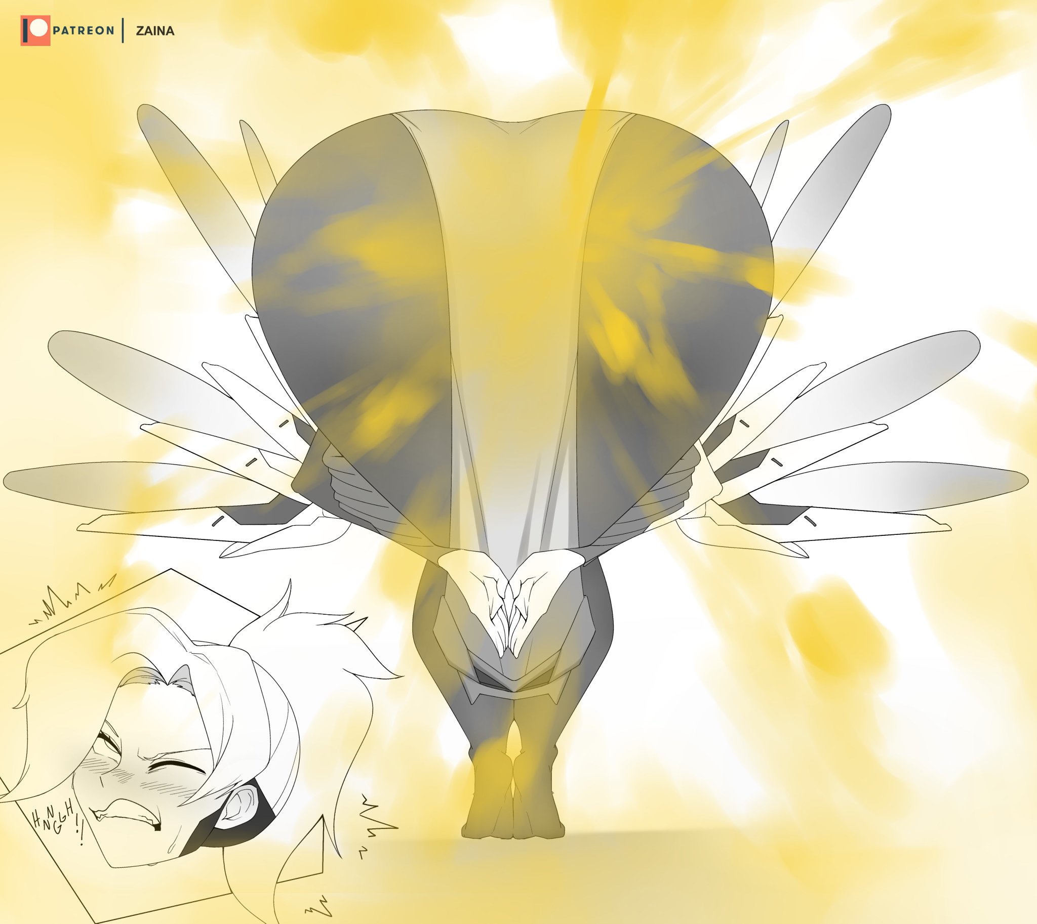 alternate version available, angela ziegler, ass, bent over, big ass, big butt, blizzard entertainment, fart, fart cloud, fart fetish, farting, female, female only, mercy, overwatch, praise da booty (meme), zaina art99