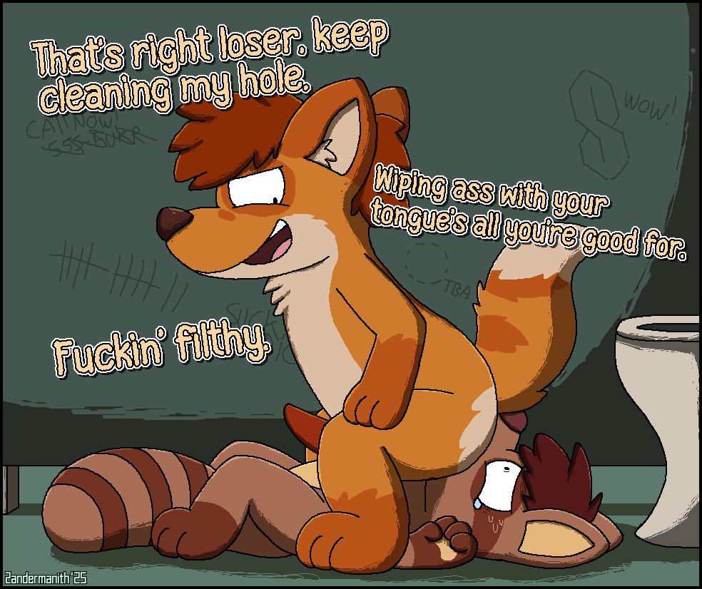 anal, animated, anthro, bathroom, bodily fluids, breath, bullying, cool s, crouching, dipstick tail, duo, facesitting, fist, forced, forced rimming, genitals, graffiti, looking back, lying, male, male anthro, male rimming male, male/male, mammal, markings, nude anthro, nude male, on back, open mouth, open smile, oral, penis, procyonid, public restroom, raccoon, rape, restroom stall, rimming, sex, sitting, sitting on another, smile, smothering, sound effects, striped markings, striped tail, stripes, sweat, tail, tail markings, tally marks, tapering penis, tears, toilet, tongue as toilet paper, zandermanith