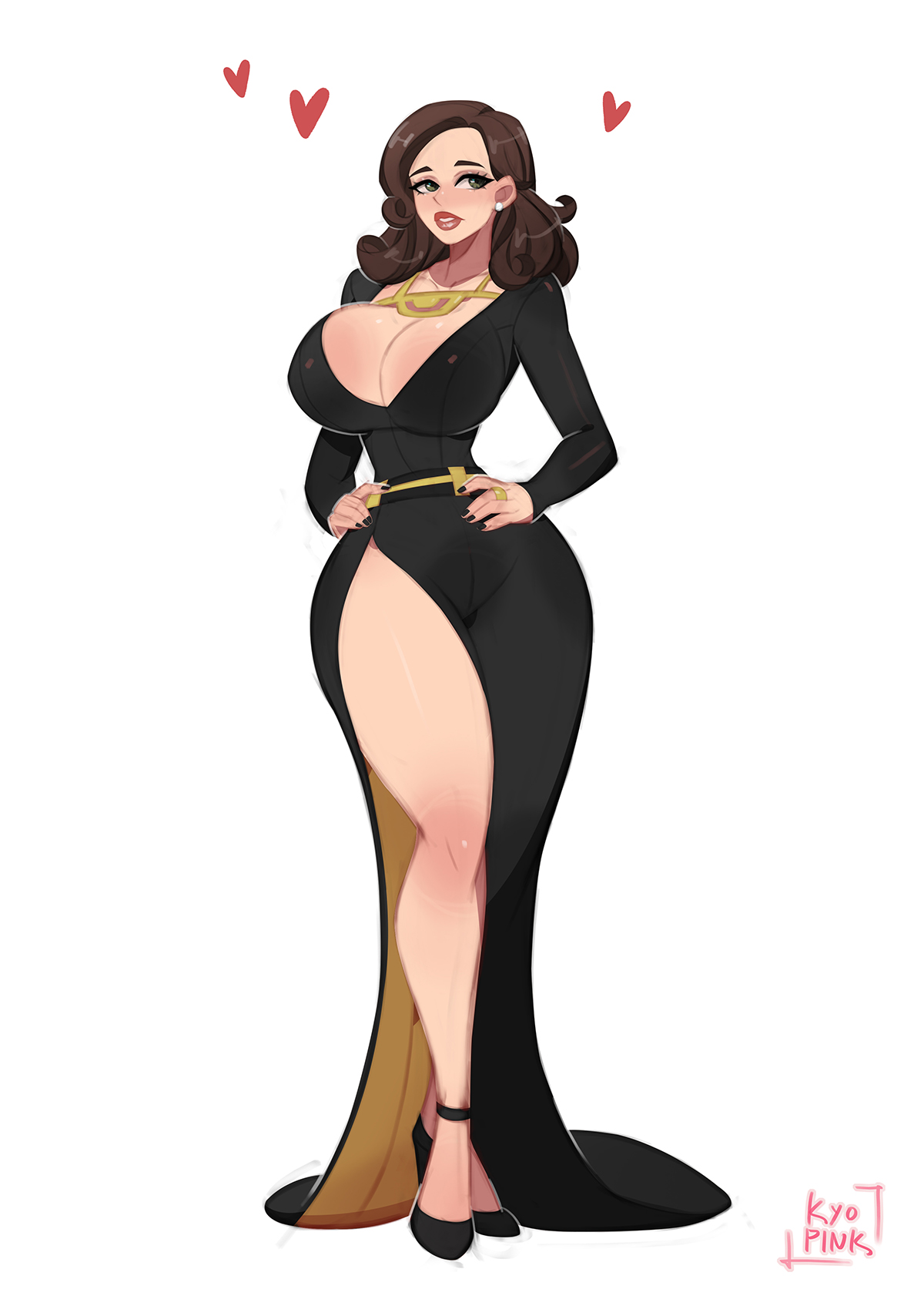 1girls, breasts, dress, female, female focus, female only, high heels, kyopink, large breasts, light skin, light-skinned female, qi'ra, solo, solo: a star wars story, star wars, thick thighs, thighs, white background, wide hips