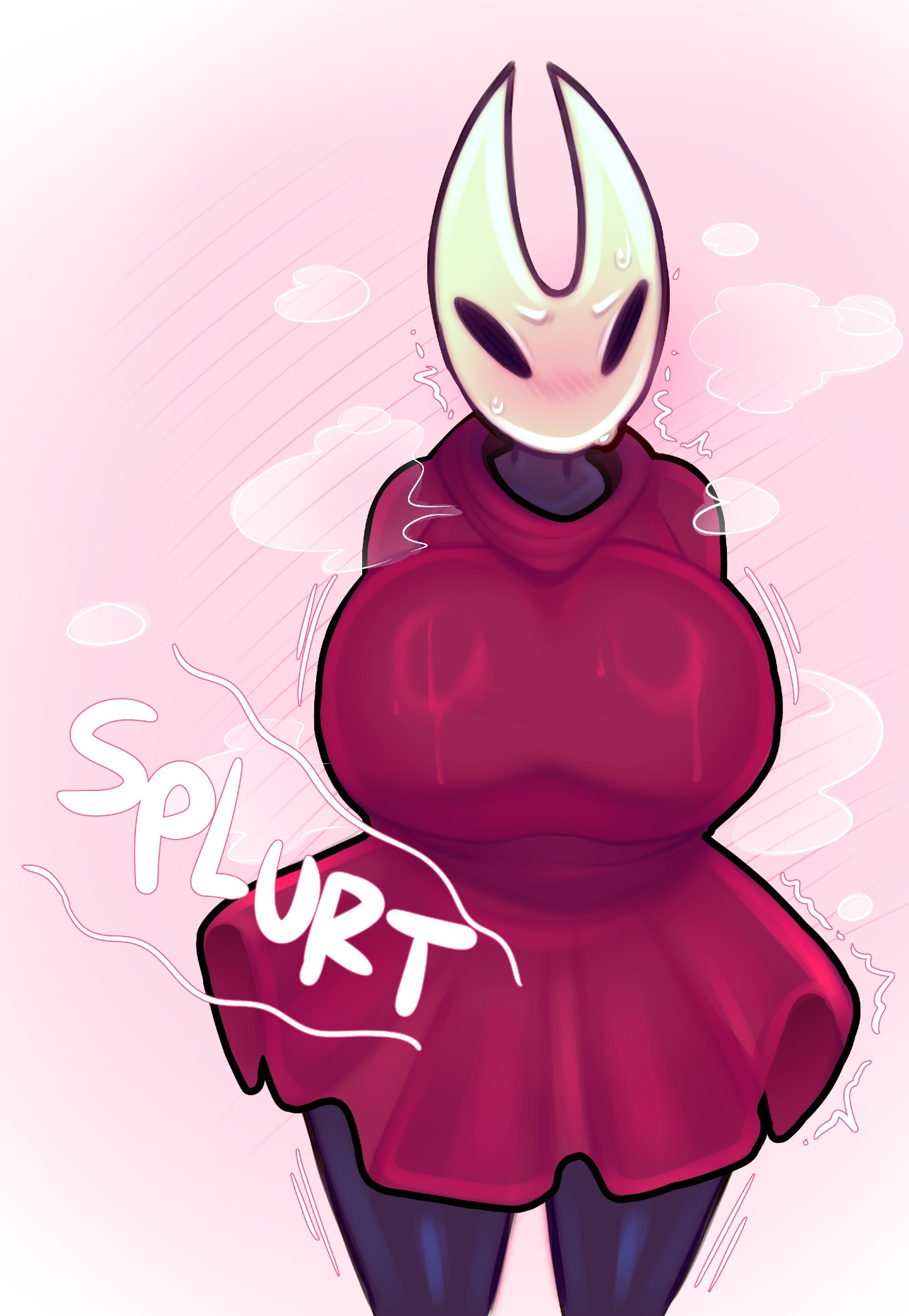 1girls, 2 horns, alternate body type, alternate breast size, arthropod, artist name, big ass, big breasts, big butt, black body, black skin, breasts, bubble ass, bubble butt, bug, bug girl, cloak, clothing entrapment, female, female only, hollow knight, hollow knight: silksong, hornet (hollow knight), large ass, large breasts, large butt, raikissu, silksong, team cherry, under clothes