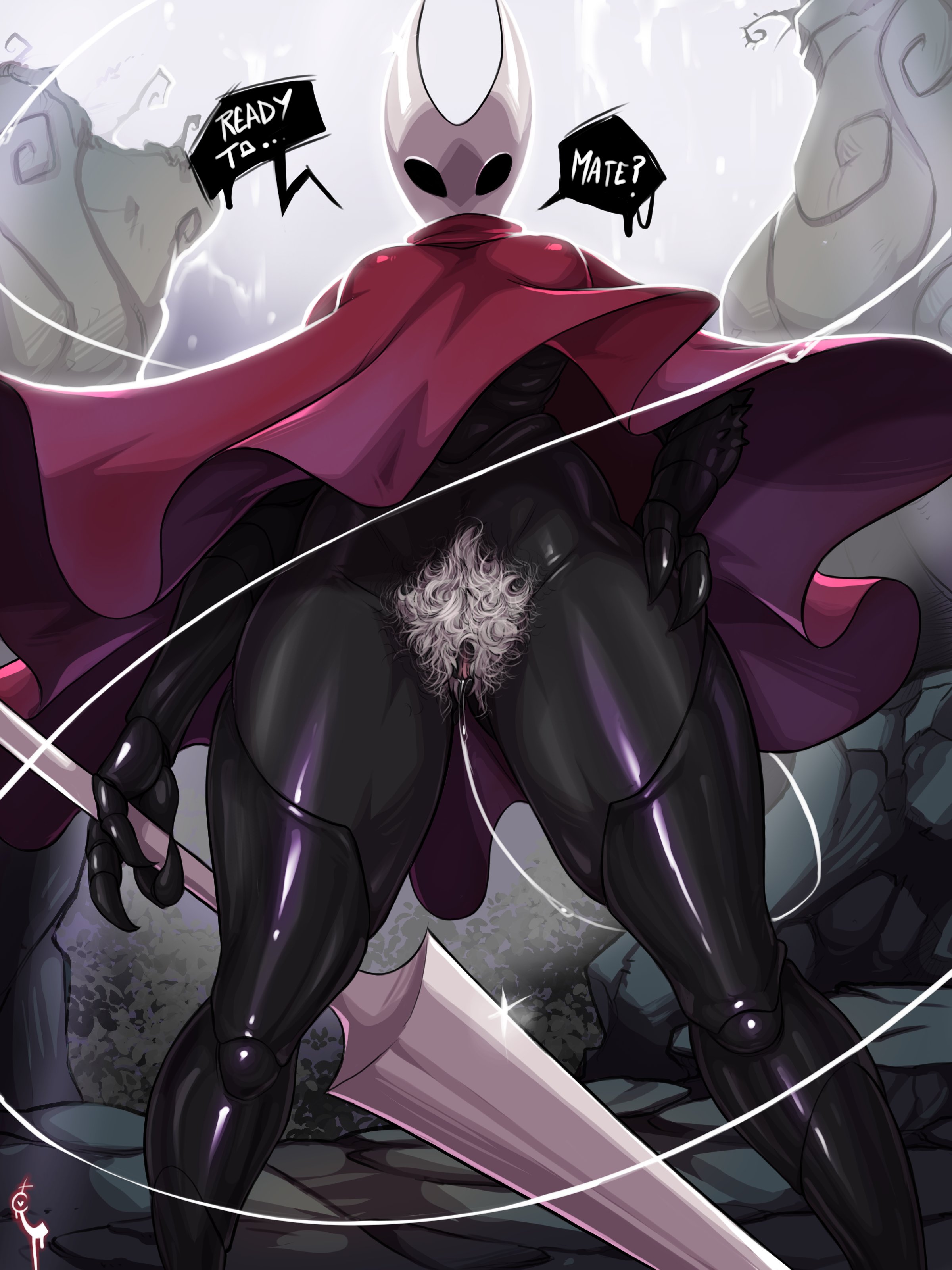 1girls, 2 horns, alternate body type, alternate breast size, arthropod, artist name, big ass, big breasts, big butt, black body, black skin, breasts, bubble ass, bubble butt, bug, bug girl, female, female only, hollow knight, hollow knight: silksong, hornet (hollow knight), large ass, large breasts, large butt, looking at viewer, low-angle view, pubic hair, silksong, team cherry, torturechan, turtlechan