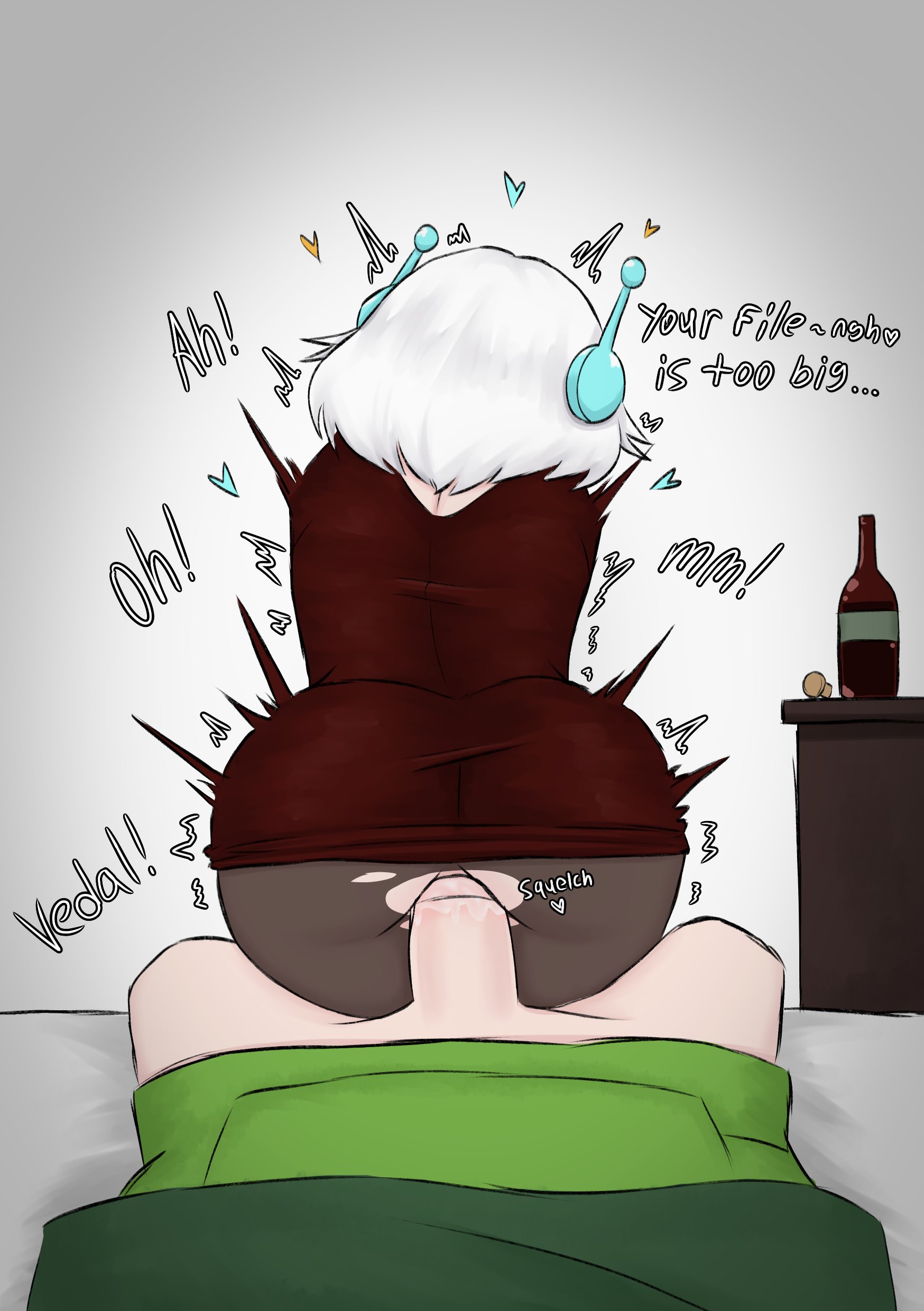 1boy, 1boy1girl, 1girls, alcohol, antennae, dress, ellie minibot, female, female penetrated, heart, indie virtual youtuber, male, male penetrating, male penetrating female, male/female, penis in pussy, pussy, robot girl, sex, straight, szpecter, unseen male face, vaginal, vaginal penetration, vaginal sex, vedal987, virtual youtuber, vtuber, white hair