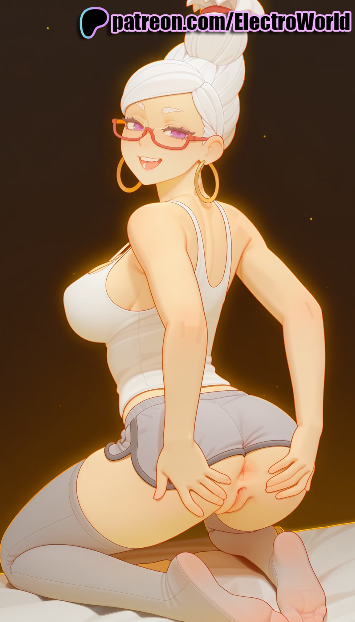 1girls, 2025, ai generated, anus, artist name, ass, ayase seiko, big breasts, big chest, breasts, bust, busty, chest, clitoral hood, clitoris, dandadan, dolphin shorts, earrings, electroworld, exposed anus, exposed pussy, female, glasses, hair bun, hi res, high quality, high resolution, highres, jewelry, juicy pussy, large breasts, looking at viewer, patreon, patreon username, purple eyes, pussy, red-framed eyewear, smile, solo, spread ass, stable diffusion, tank top, tight anus, tight pussy, torn clothes, torn legwear, vagina, watermark