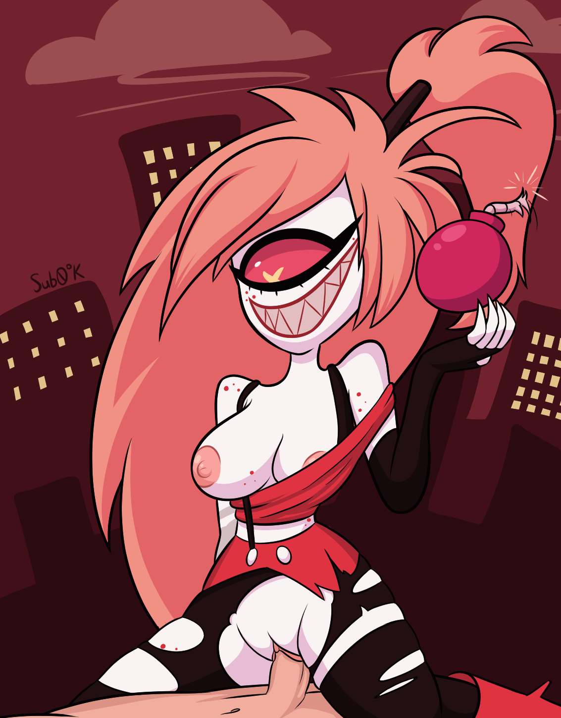 1 eye, 1boy, 1boy1girl, 1girls, 2021, animated, background, big breasts, bomb, bottom heavy, bouncing breasts, breasts, breasts out, cherri bomb, cowgirl position, cyclops, demon, demon girl, elbow gloves, female, fingerless gloves, freckles, freckles on breasts, freckles on face, freckles on shoulders, grin, hazbin hotel, human, human penetrating, large breasts, male, male human/female demon, nipples, orange hair, partially clothed, penis, ponytail, pussy, red eyes, red sclera, riding, riding penis, ripped clothing, ripped pants, sex, sharp teeth, smooth skin, subzerokelvin, thick thighs, toothy grin, torn clothes, torn clothing, torn legwear, vaginal insertion, vaginal penetration, vaginal sex, vivienne medrano, white body, white skin, wide hips, x eyes