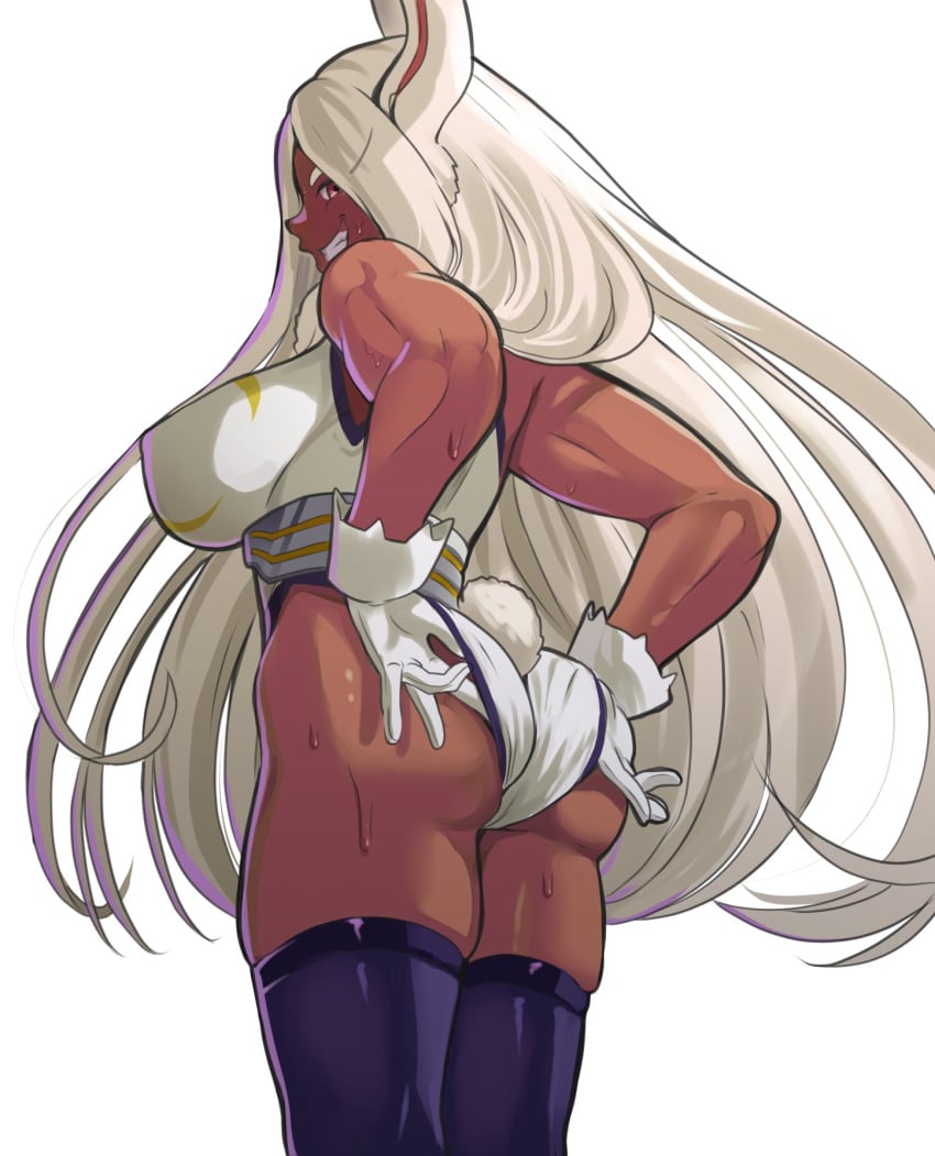 1girls, ass focus, big ass, big butt, bubble ass, bubble butt, dark skin, dark-skinned female, female, large ass, large butt, miruko, my hero academia, nico-mo, rumi usagiyama, tagme, white hair, white-haired female