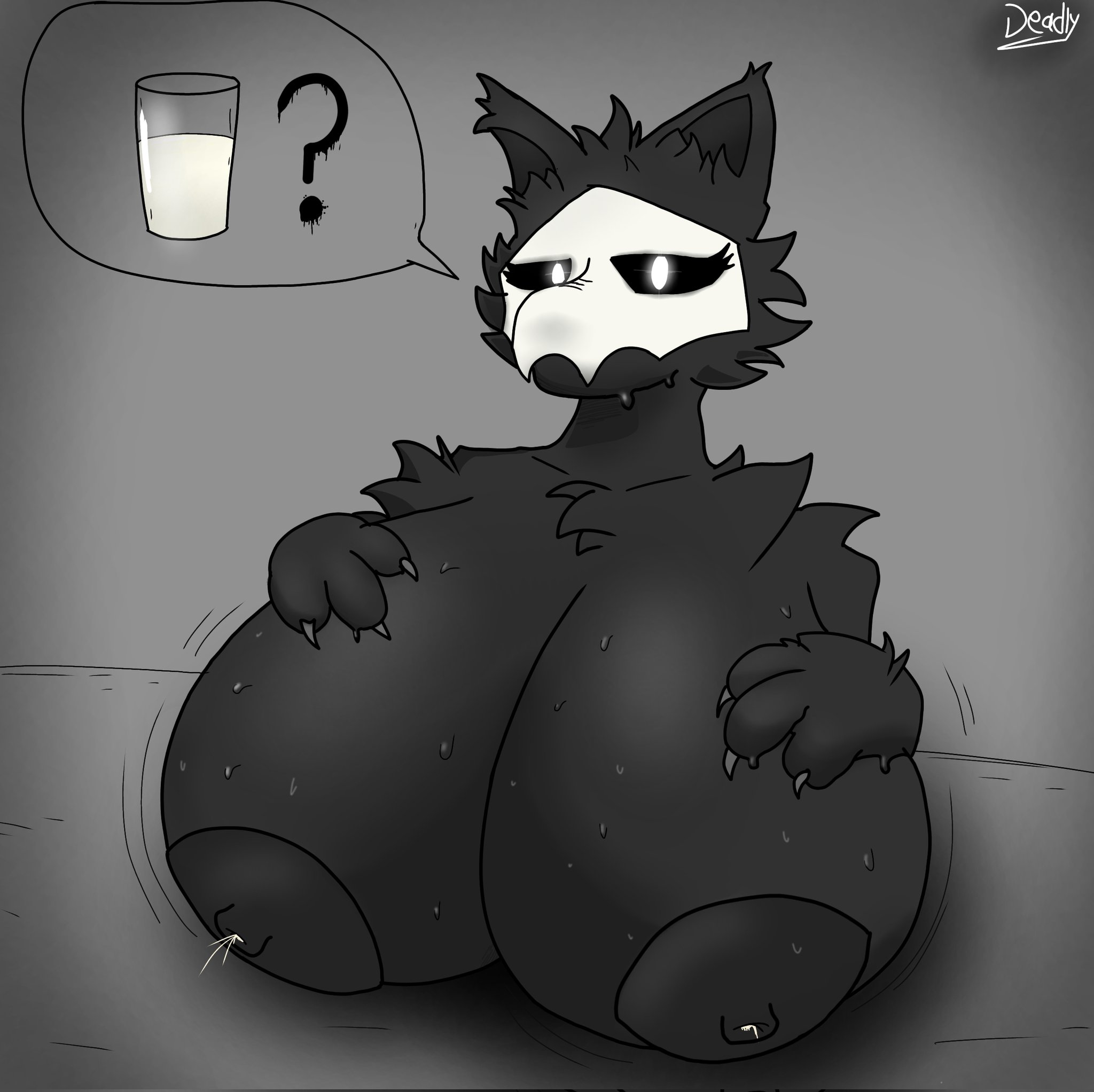 ?, 1girls, 2025, 2d, 2d (artwork), 2d artwork, 3 fingers, anthro, artist name, black nipples, breasts, breasts bigger than head, changed (video game), claw, clawed fingers, claws, cup of milk, detailed shading, female, female focus, female only, female puro, fur, furry, furry female, furry only, gigantic breasts, glass cup, glowing eyes, hand on breast, lactating, lactation, leaking, leaking milk, milk, milking, movement lines, nipple, nipples, puro (changed), sweat, sweat on breasts, sweatdrop, sweating, sweating breasts, sweating female, sweating profusely, sweaty, sweaty breasts, tagme, tapiathiag52803