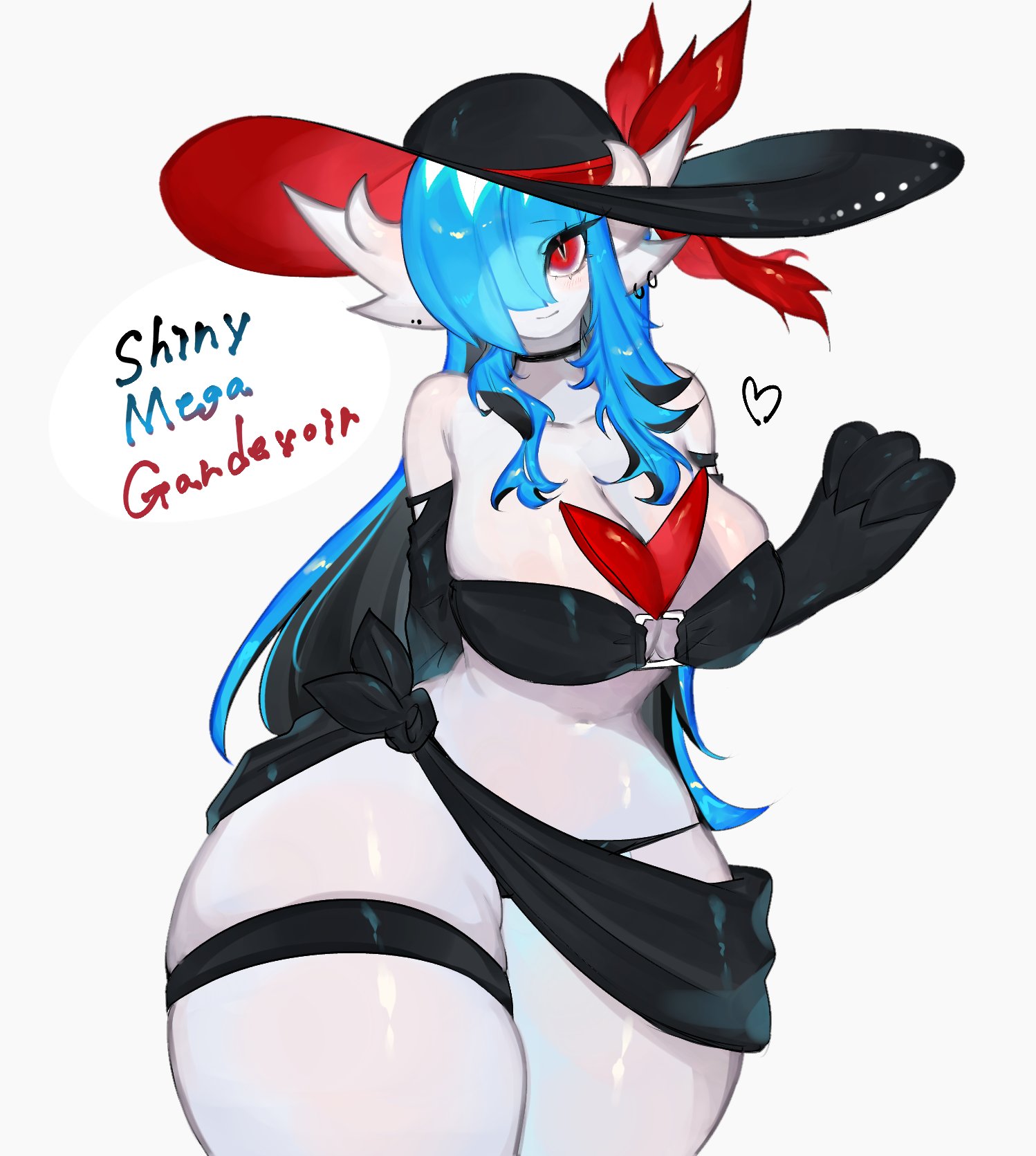 anthro, big breasts, blue hair, breasts, curvy figure, female, gardevoir, hourglass figure, mega gardevoir, pokemon, pokemon (species), shiny pokemon, thick thighs, toge77789, togetoge