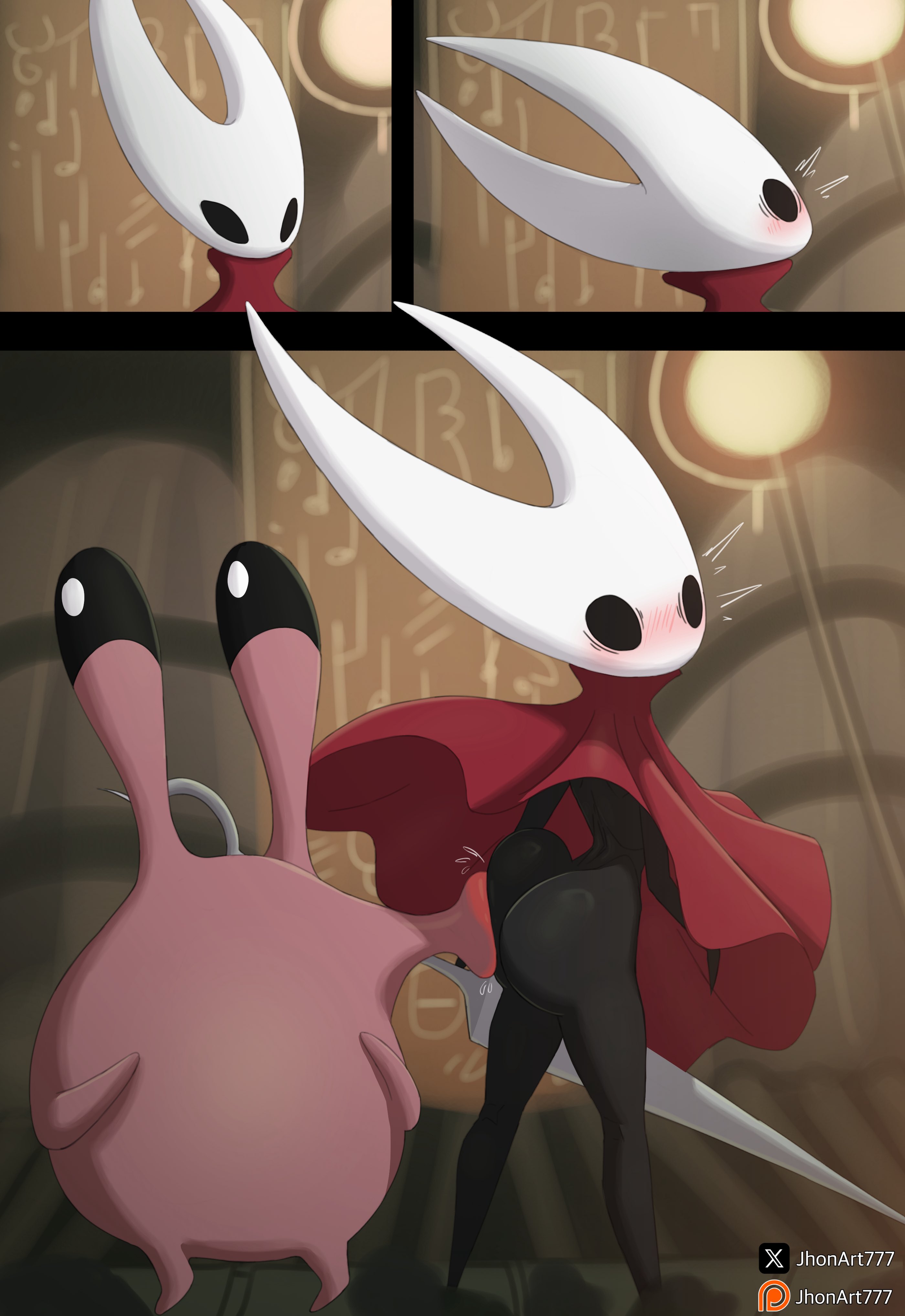 big ass, blushing female, bubble ass, bubble butt, female, gastropod, hollow knight, hollow knight: silksong, hornet (hollow knight), jhonart777, kiss, kissing ass, nuu (hollow knight), snail, snail girl, yuri