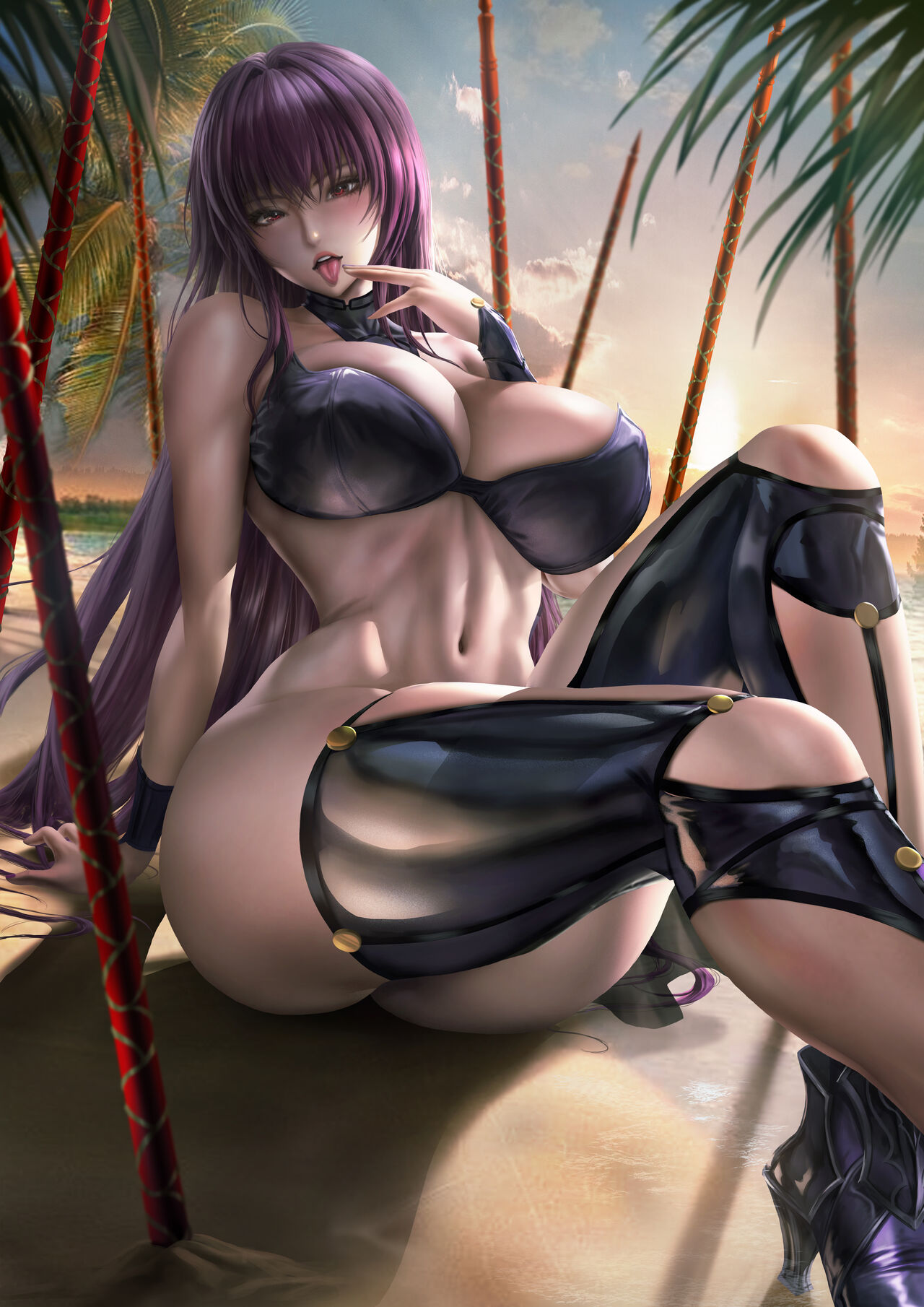 1girls big_breasts breasts busty clothed clothing fate/grand_order fate_(series) female female_focus female_only fit fit_female large_breasts legs lexaiduer scathach_(fate) solo