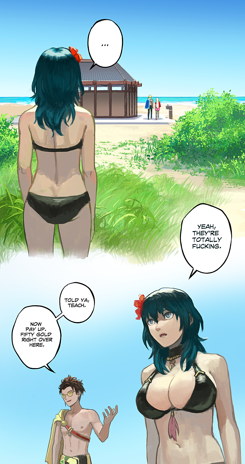 after_sex alternate_costume beach bikini black_bikini black_swimsuit byleth_(fire_emblem) byleth_(fire_emblem)_(female) byleth_(summer)_(fire_emblem)_(female) claude_von_riegan claude_von_riegan_(summer) dialogue dimitri_alexandre_blaiddyd dimitri_alexandre_blaiddyd_(summer) edelgard_von_hresvelg edelgard_von_hresvelg_(summer) english_text fire_emblem fire_emblem:_three_houses fire_emblem_heroes imminent_sex official_alternate_costume public public_sex redaster8 swimsuit text tree