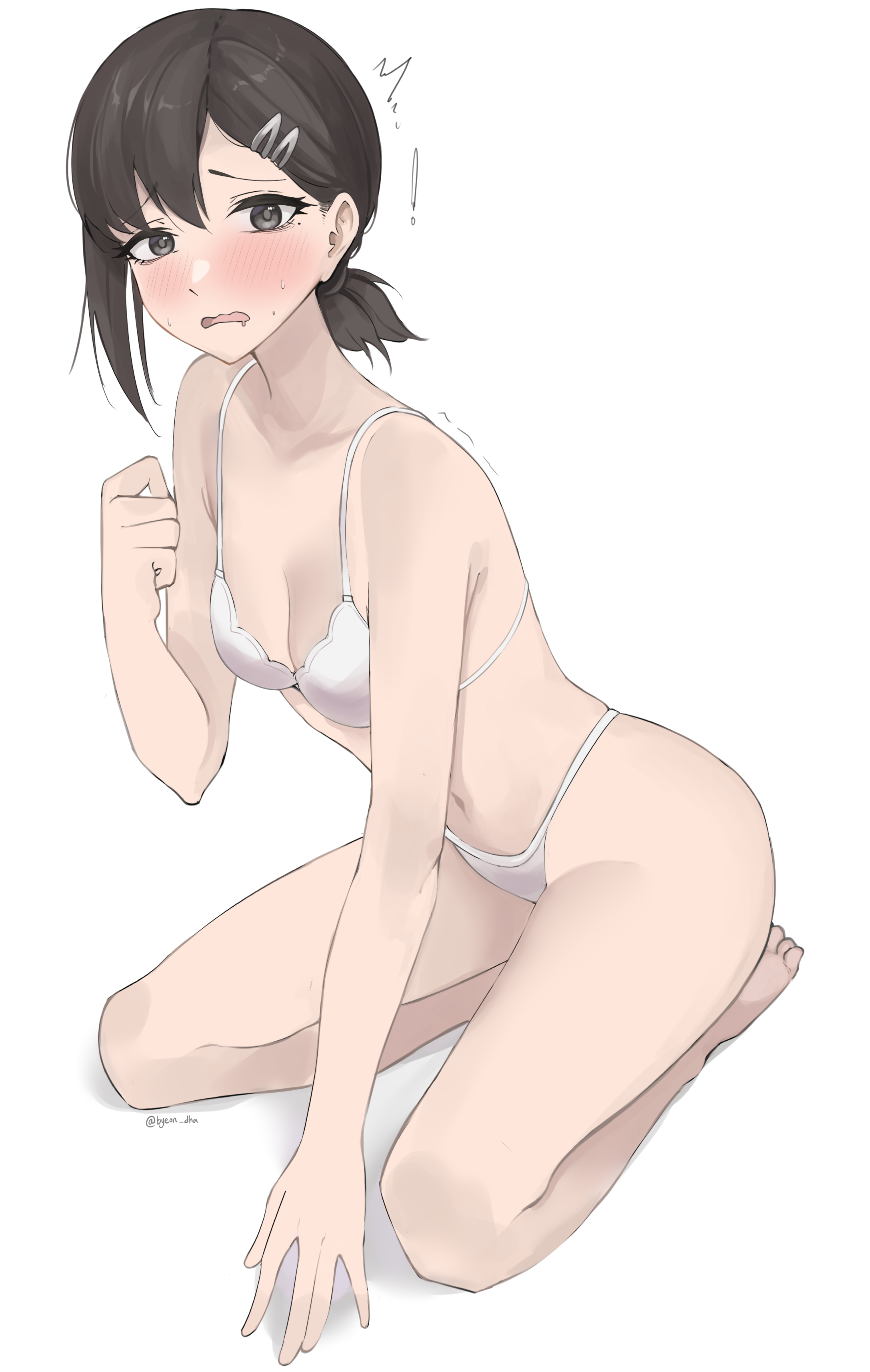 1girls, breasts, byeon dha, chainsaw man, female, higashiyama kobeni, lingerie, looking at viewer, open mouth, small breasts, solo female, tagme, underwear, white lingerie